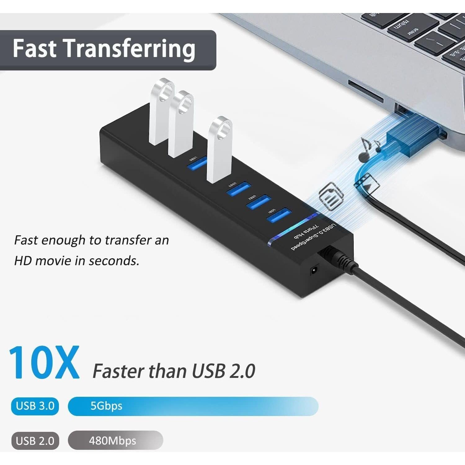 Hub USB 3.0 VIENON de 7 Puertos para Laptop y PC