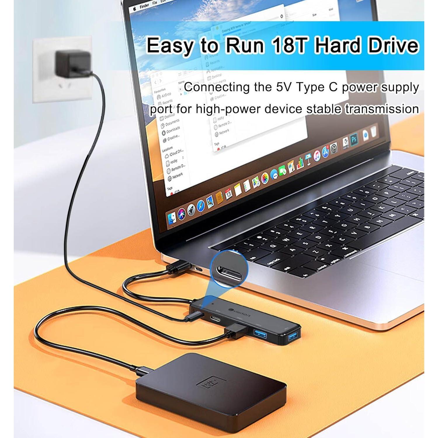 Hub USB 3.0 5 en 1 VIENON con Puertos USB C y Alimentación