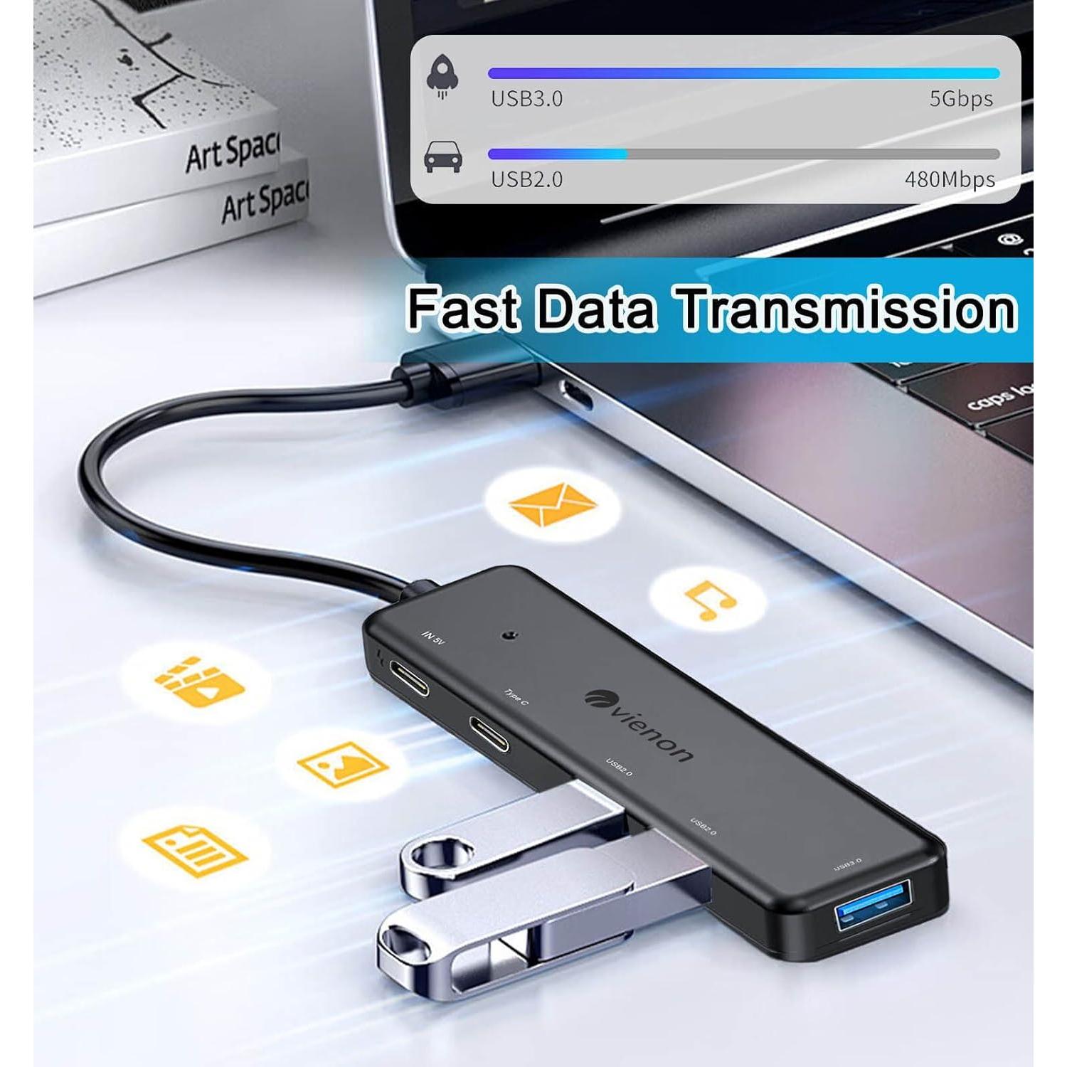 Hub USB 3.0 5 en 1 VIENON con Puertos USB C y Alimentación
