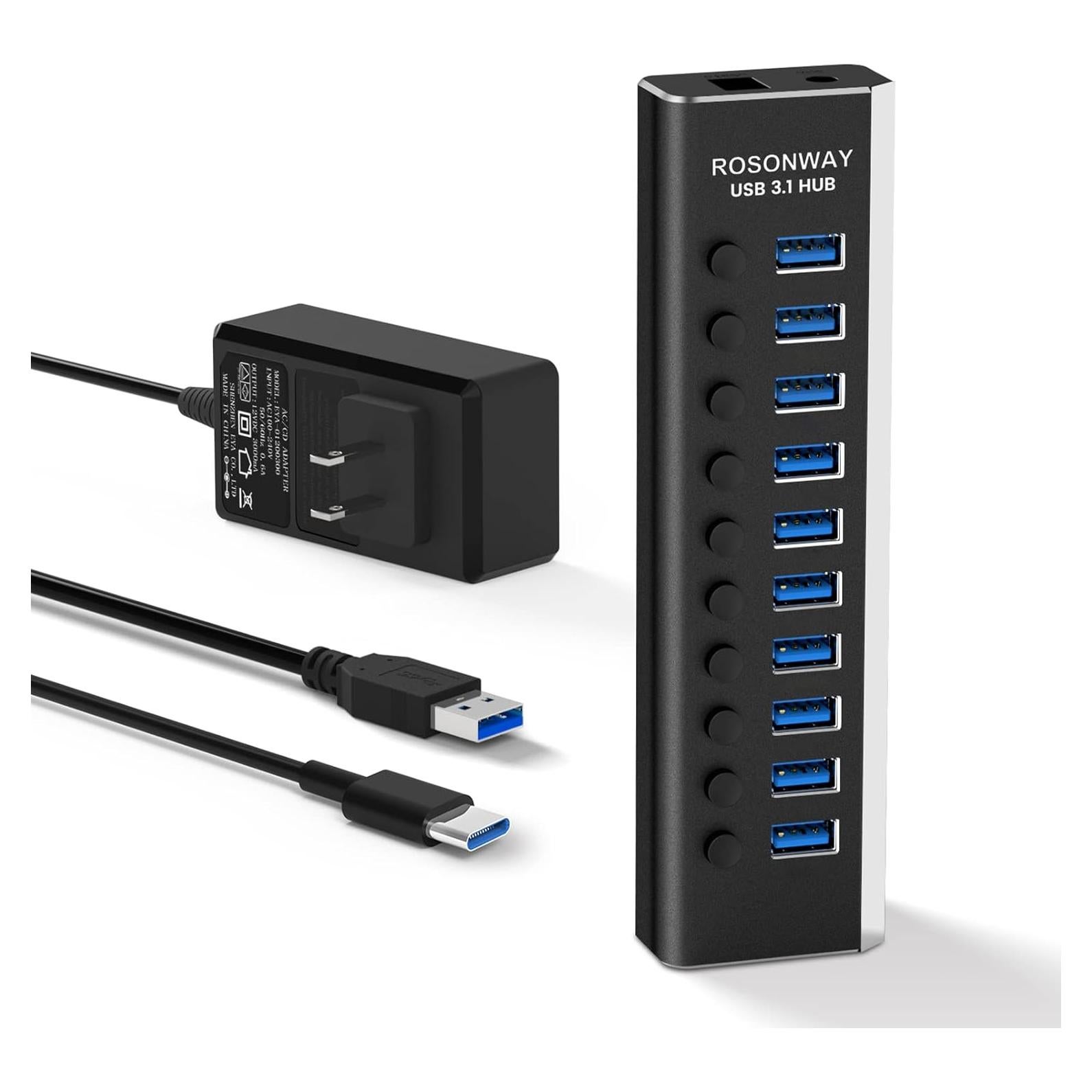 Hub USB 3.1 Alimentado Rosonway 10 Puertos 10Gbps 36W