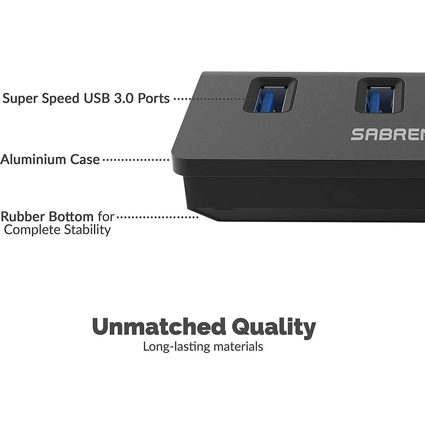 Hub USB 3.0 SABRENT 4 Puertos Aluminio Negro HB-MC3B