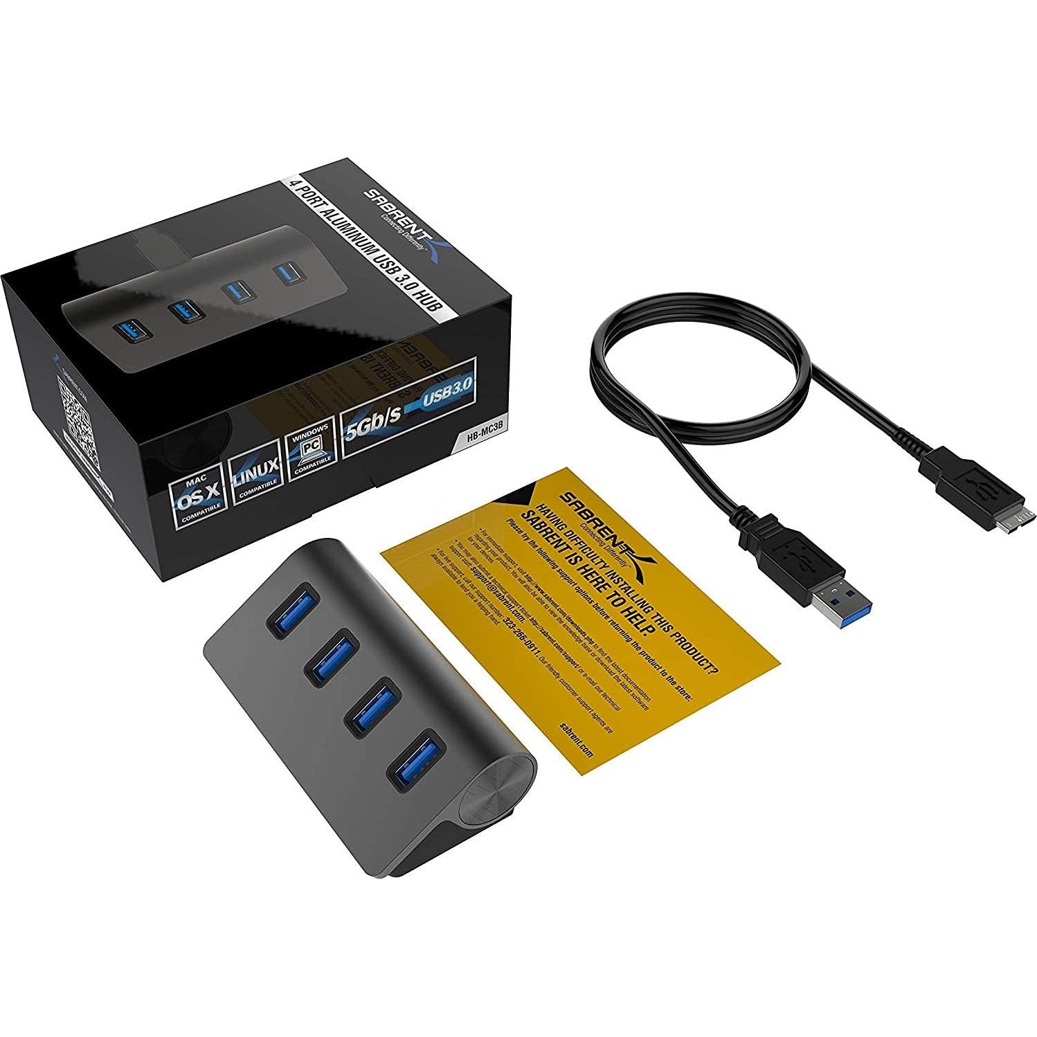 Hub USB 3.0 SABRENT 4 Puertos Aluminio Negro HB-MC3B