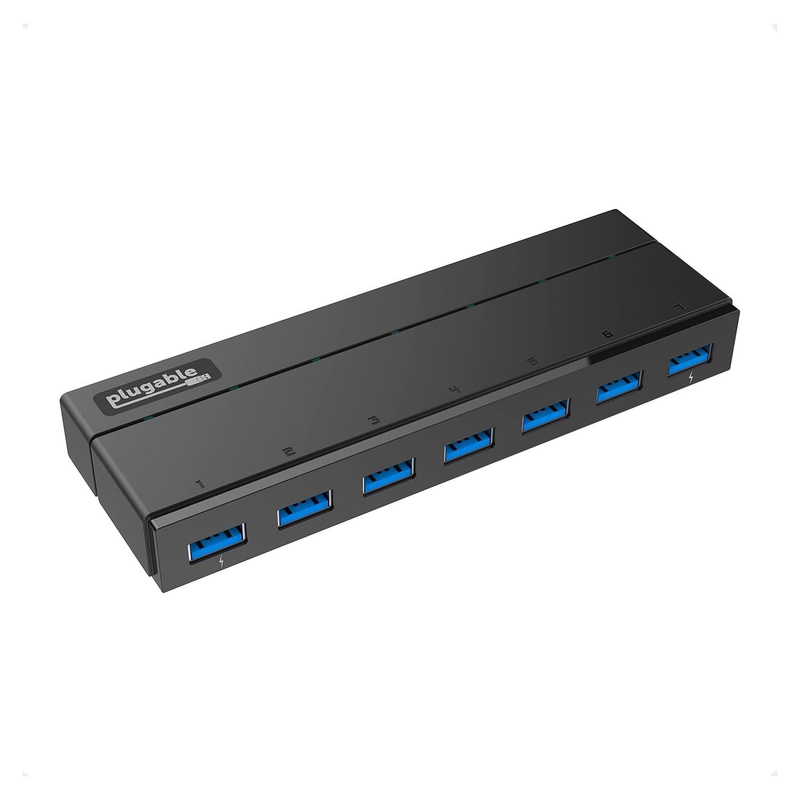 Hub USB 3.0 Plugable 7 Puertos con Adaptador 36W - Negro