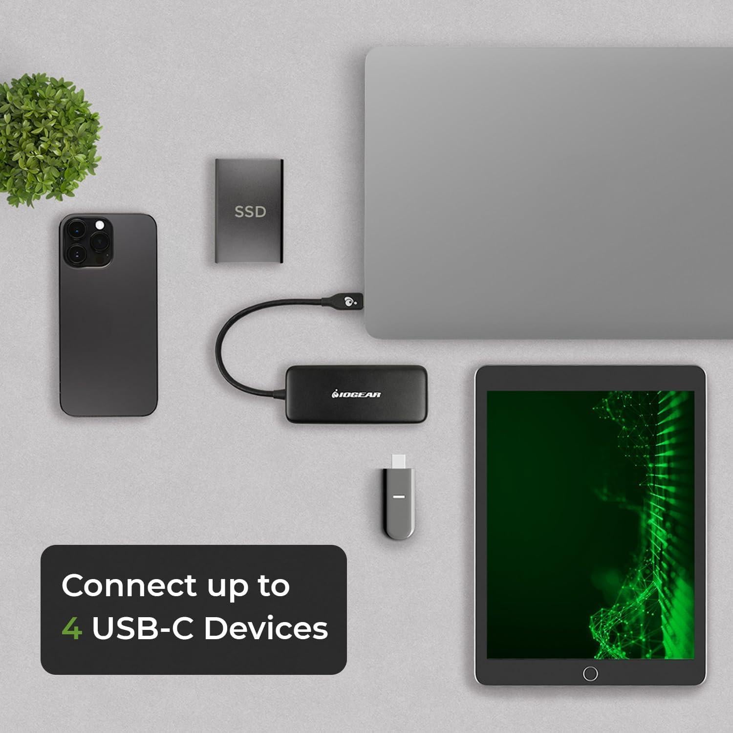 Hub USB-C IOGEAR de 4 Puertos 10Gbps 100W Passthrough