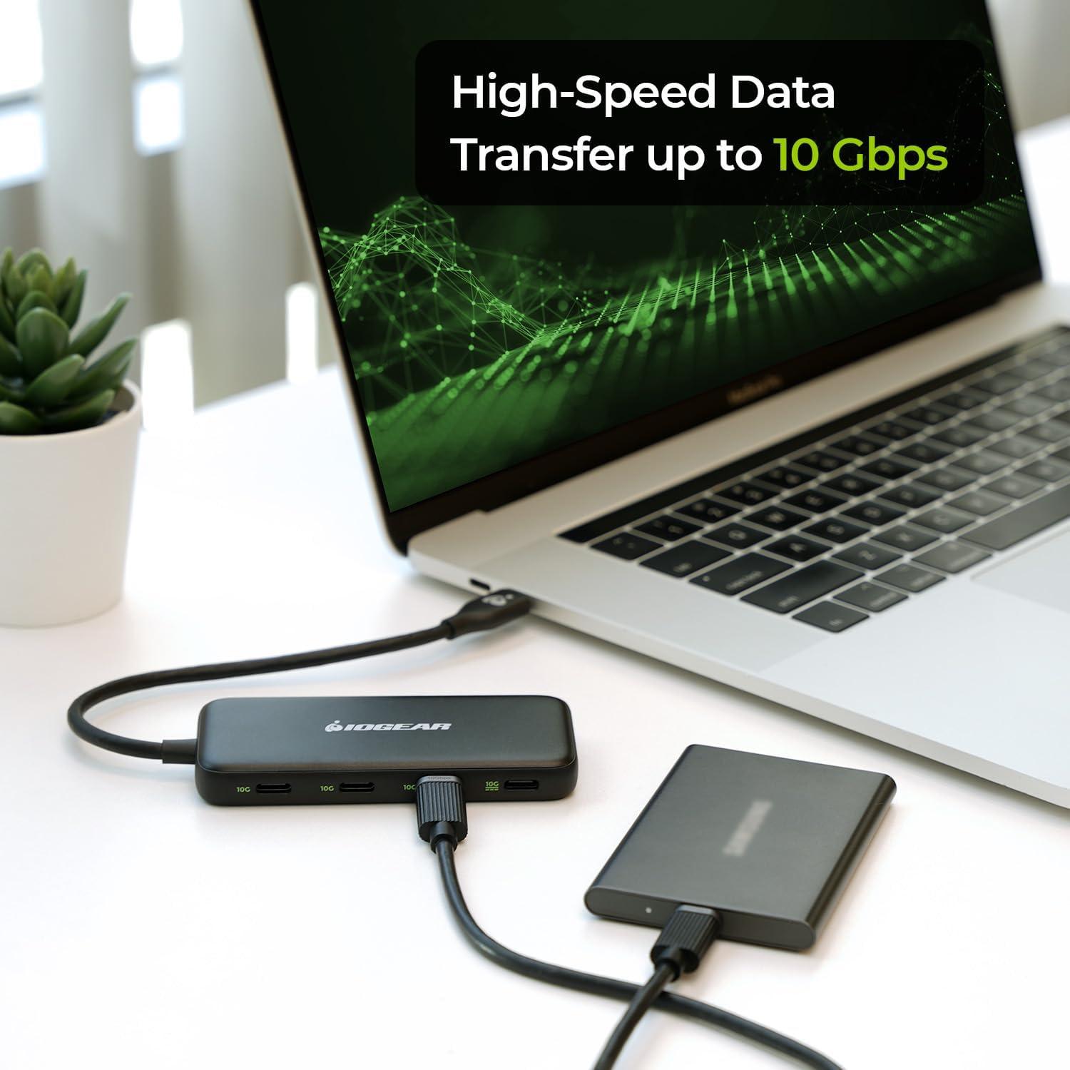 Hub USB-C IOGEAR de 4 Puertos 10Gbps 100W Passthrough