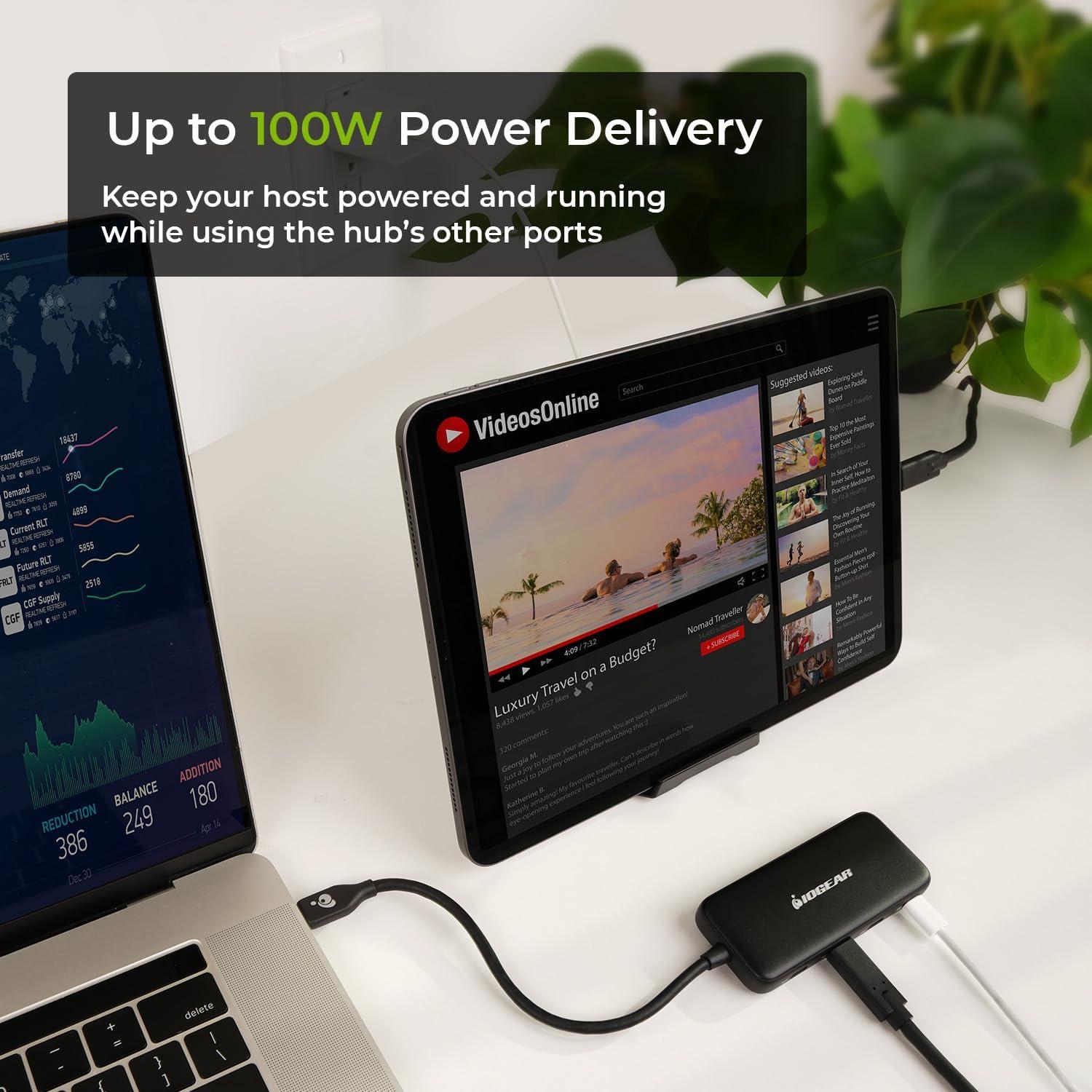 Hub USB-C IOGEAR de 4 Puertos 10Gbps 100W Passthrough