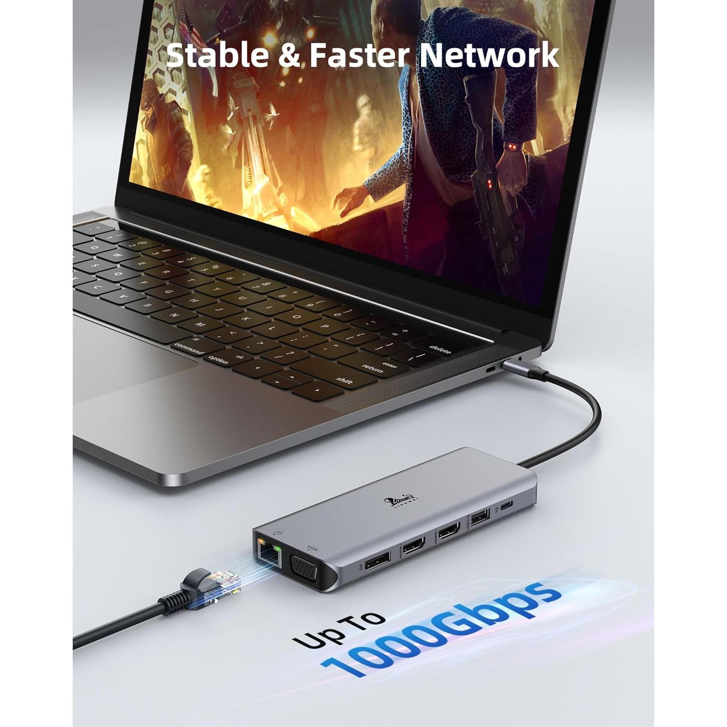 Estación de Acoplamiento LIONWEI 13 en 1 para Laptop 4 Monitores