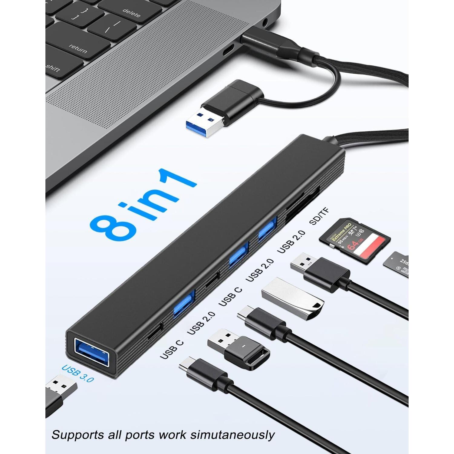 Hub USB C 8 en 1 VIENON con lector de tarjetas SD y puertos USB