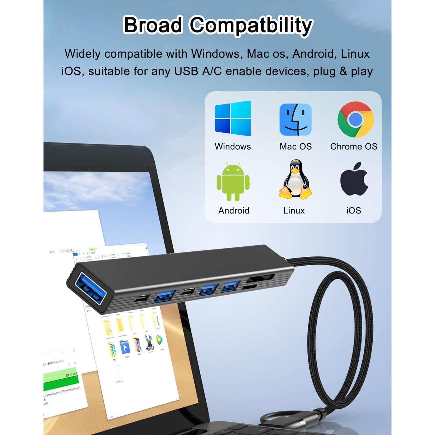 Hub USB C 8 en 1 VIENON con lector de tarjetas SD y puertos USB