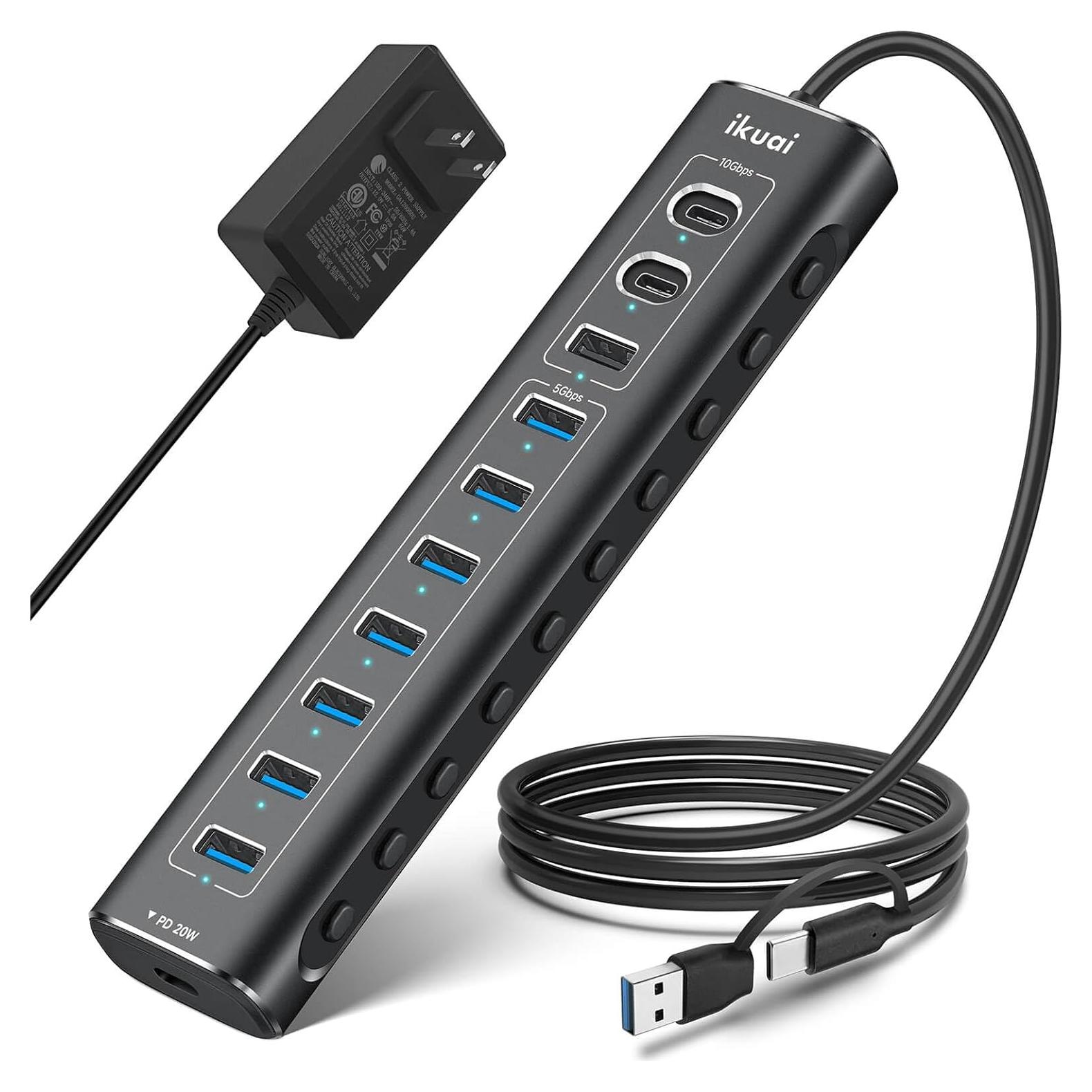 Hub USB Híbrido 11 Puertos ikuai 3.2/3.0 con Carga PD 20W