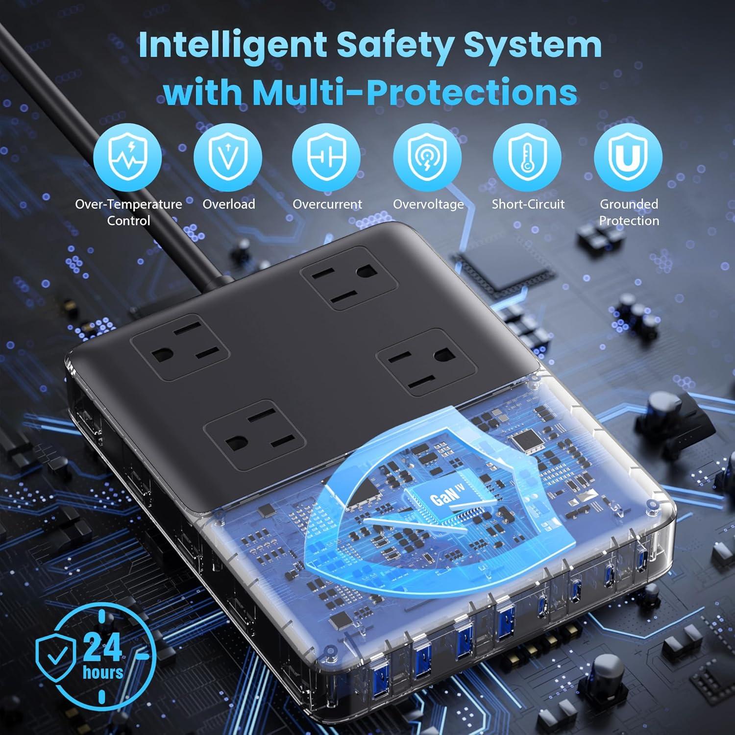 Estación de Carga 12-en-1 USB C 200W con 4 AC y 8 USB