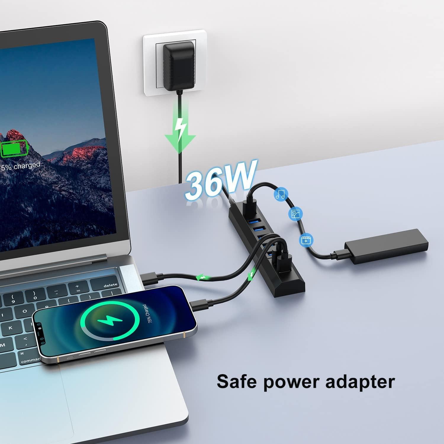 Hub USB 3.0 Alimentado RAOYI 8 Puertos 36W Negro