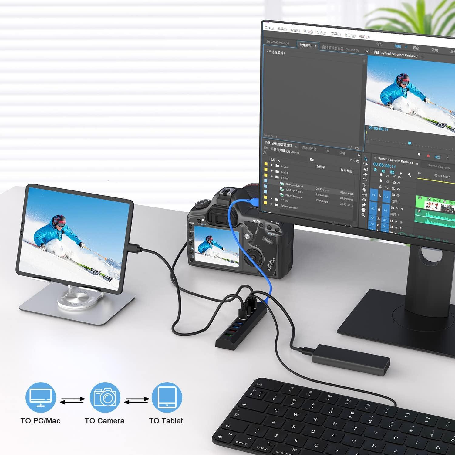 Hub USB 3.0 Alimentado RAOYI 8 Puertos 36W Negro