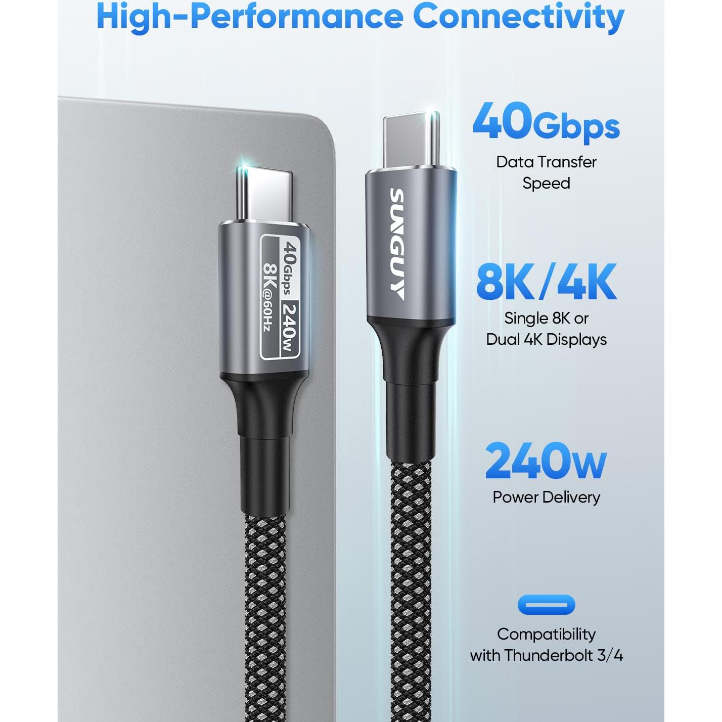 Cable USB 4 SUNGUY Thunderbolt 4 1.2m 40Gbps 240W Carga Rápida