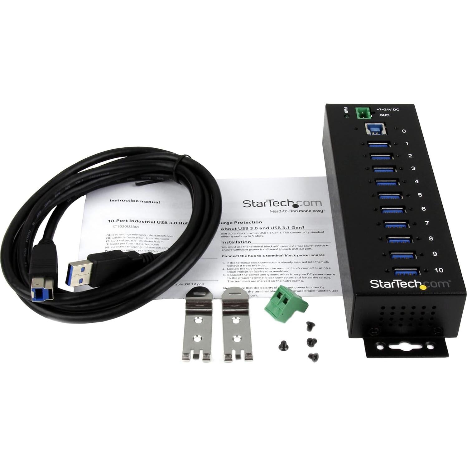 Hub USB 3.0 Industrial StarTech 10 Puertos 5Gbps ESD