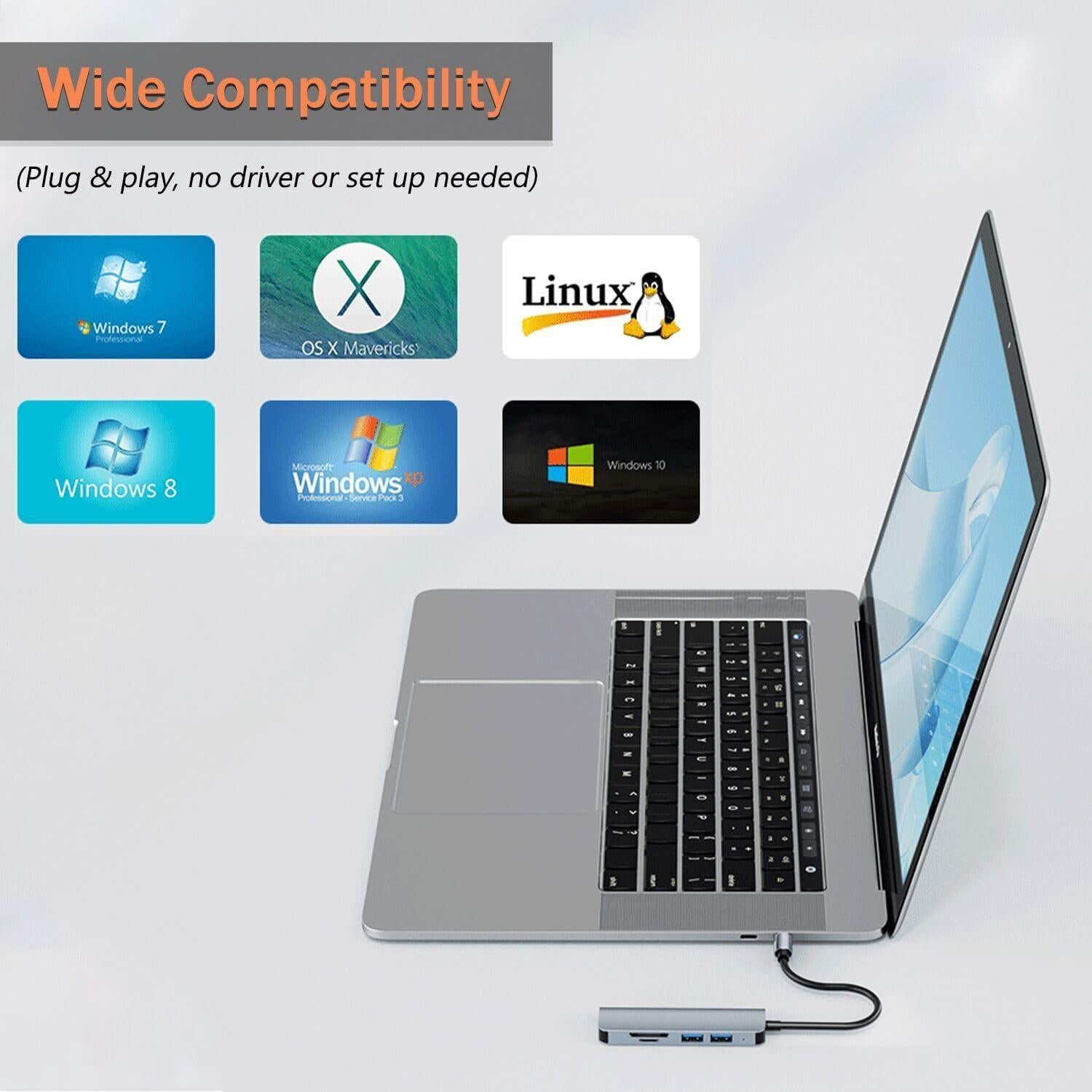 Hub USB-C 5 en 1 VIENON Aluminio con Lector de Tarjetas SD/TF