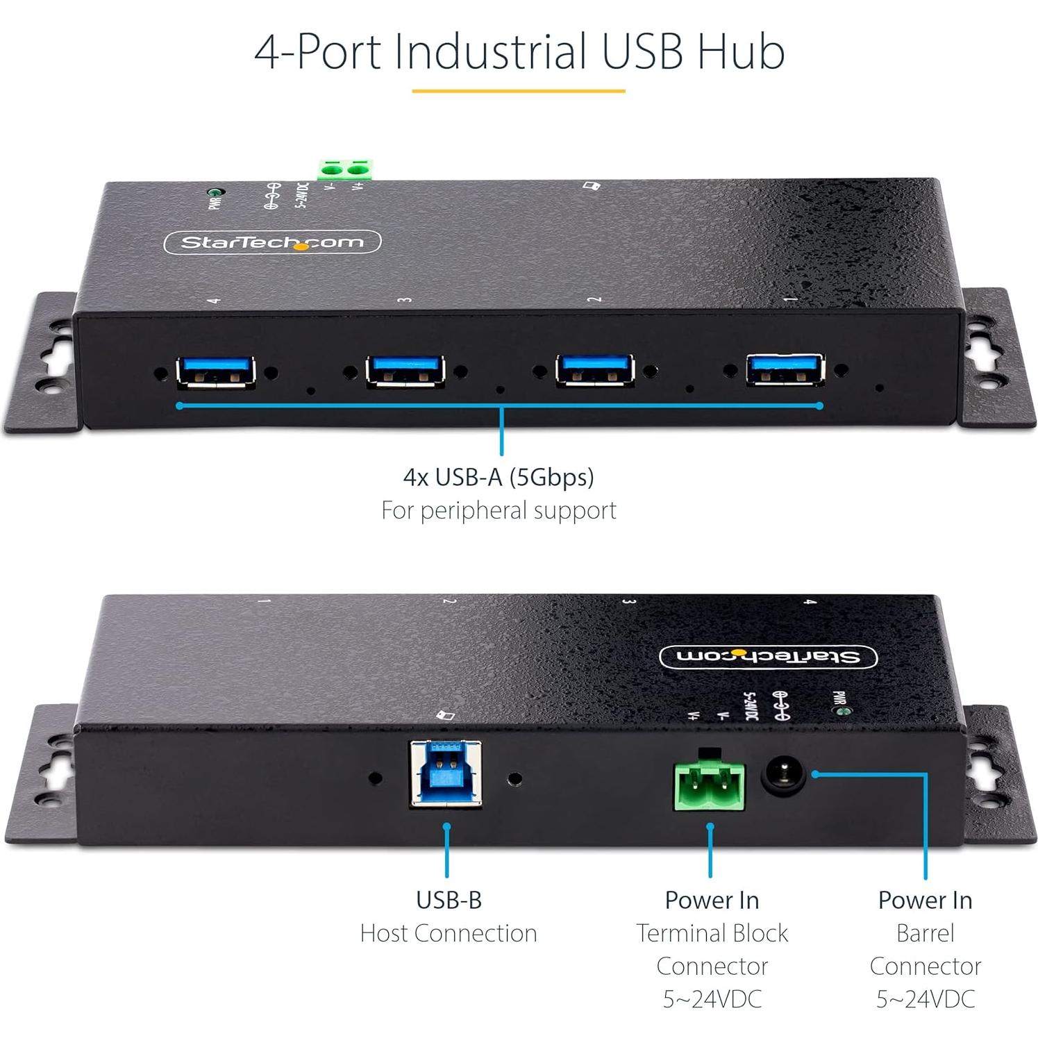 Hub USB Industrial 4 Puertos StarTech 5Gbps ESD Montable