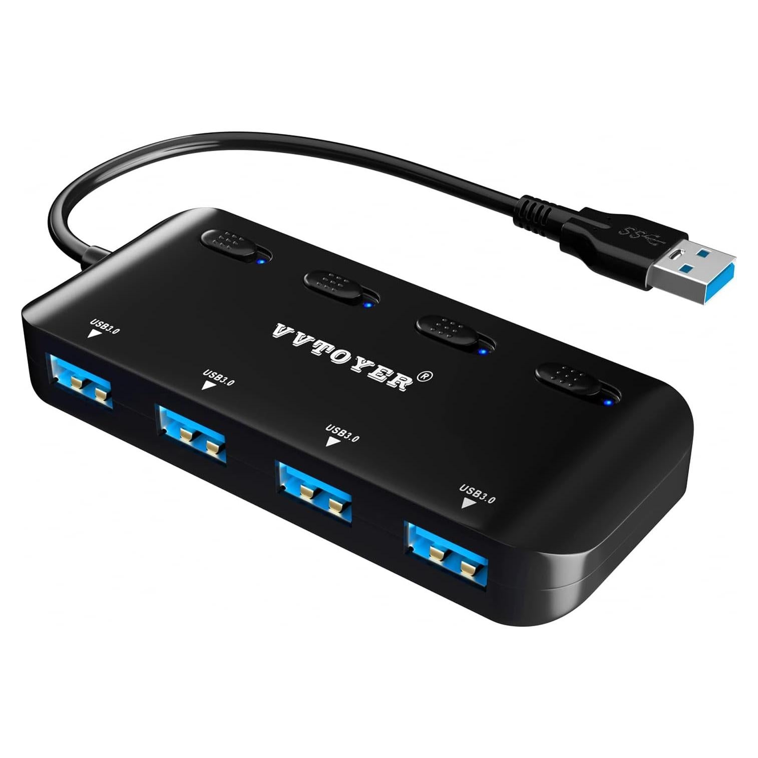 Hub USB 3.0 VVTOYER de 4 Puertos con Interruptores Individuales