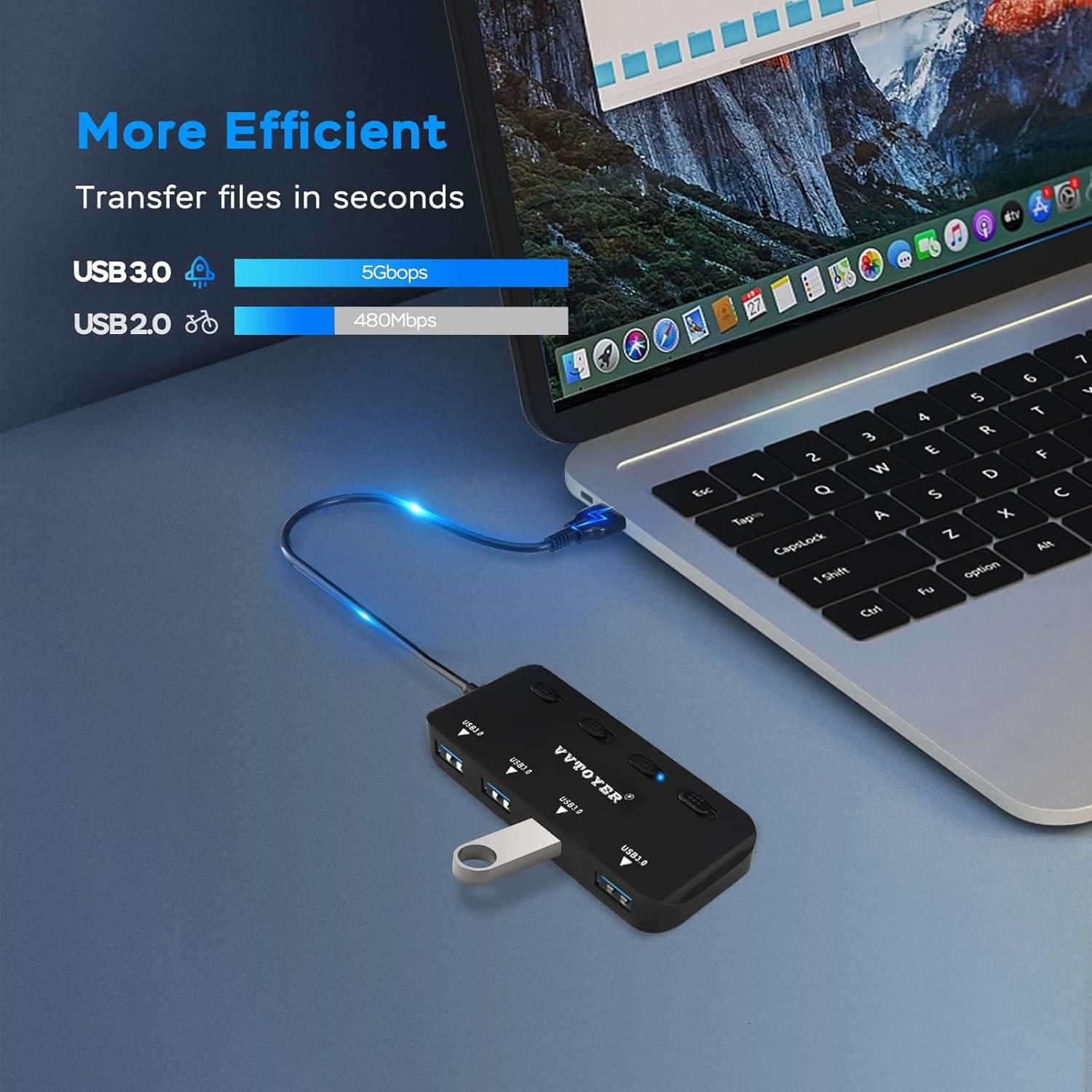 Hub USB 3.0 VVTOYER de 4 Puertos con Interruptores Individuales