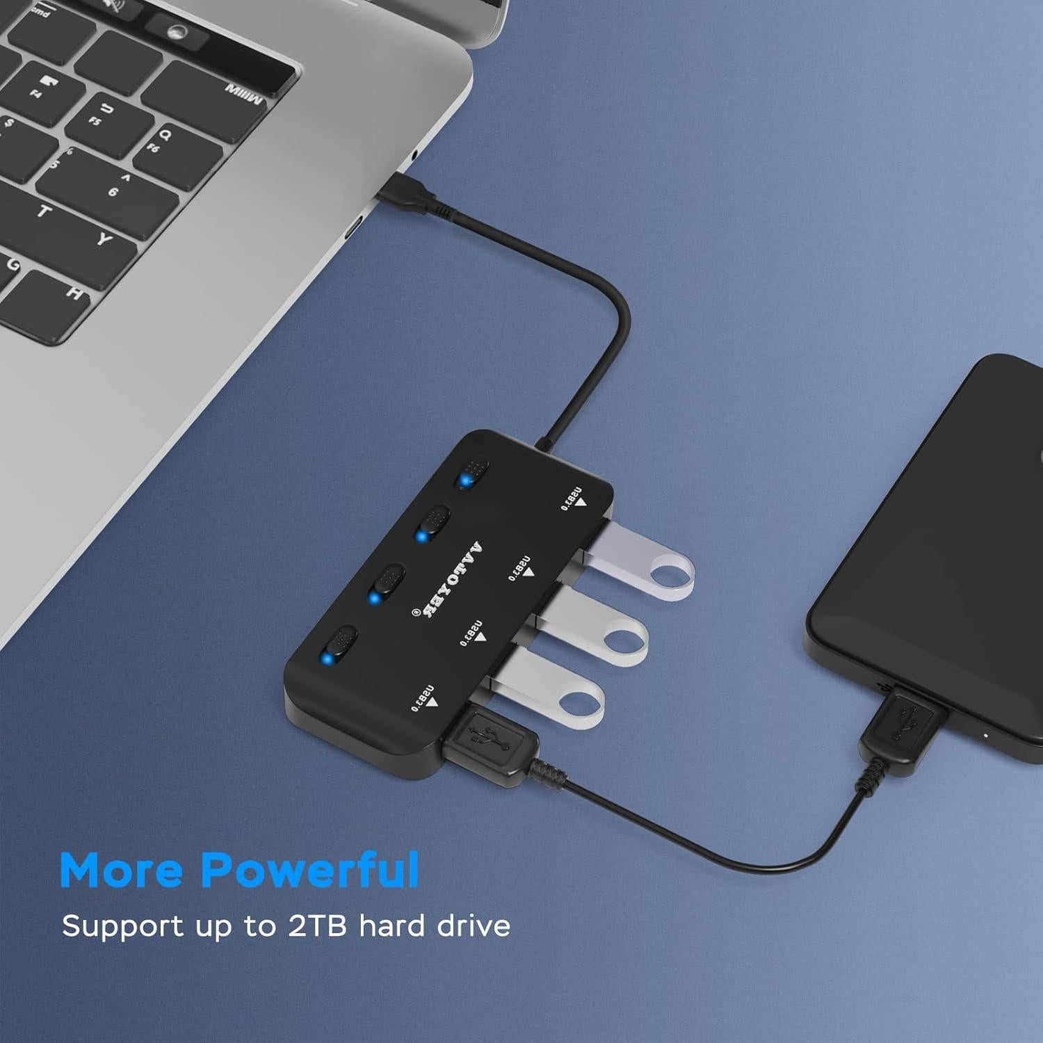 Hub USB 3.0 VVTOYER de 4 Puertos con Interruptores Individuales