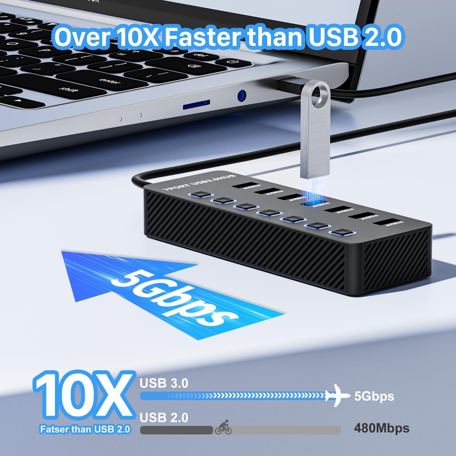 Hub USB 3.0 ONFINIO 7 Puertos con Interruptores y LED