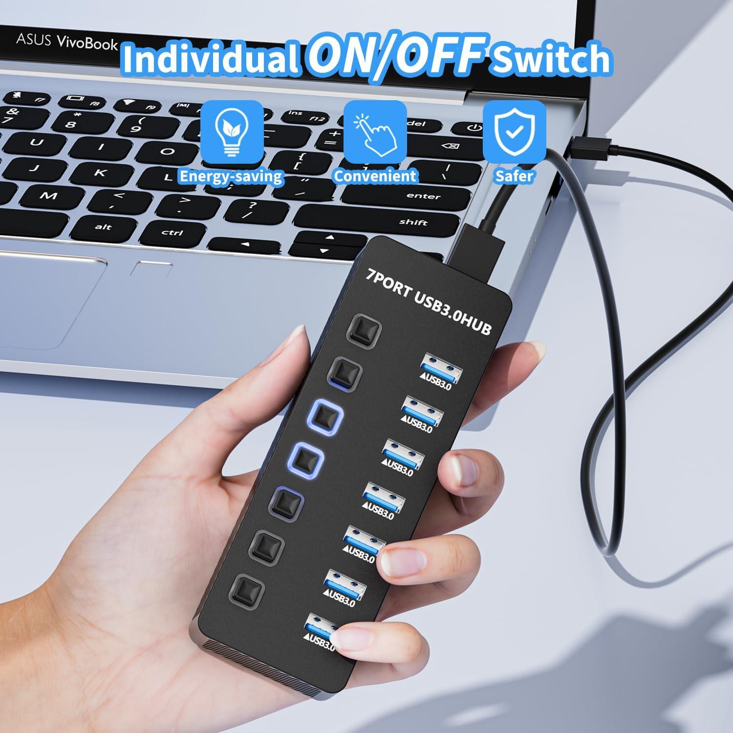 Hub USB 3.0 ONFINIO 7 Puertos con Interruptores y LED