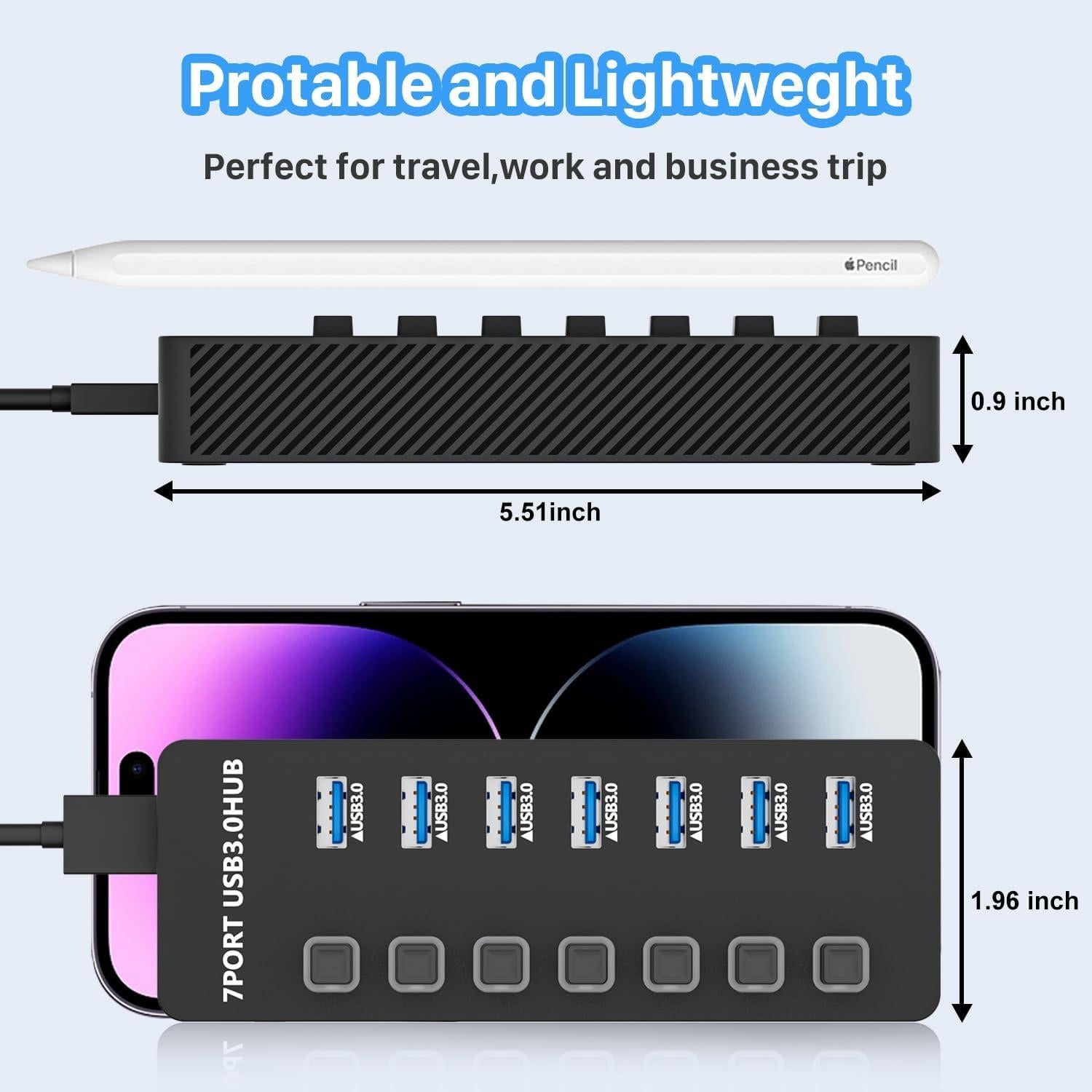 Hub USB 3.0 ONFINIO 7 Puertos con Interruptores y LED