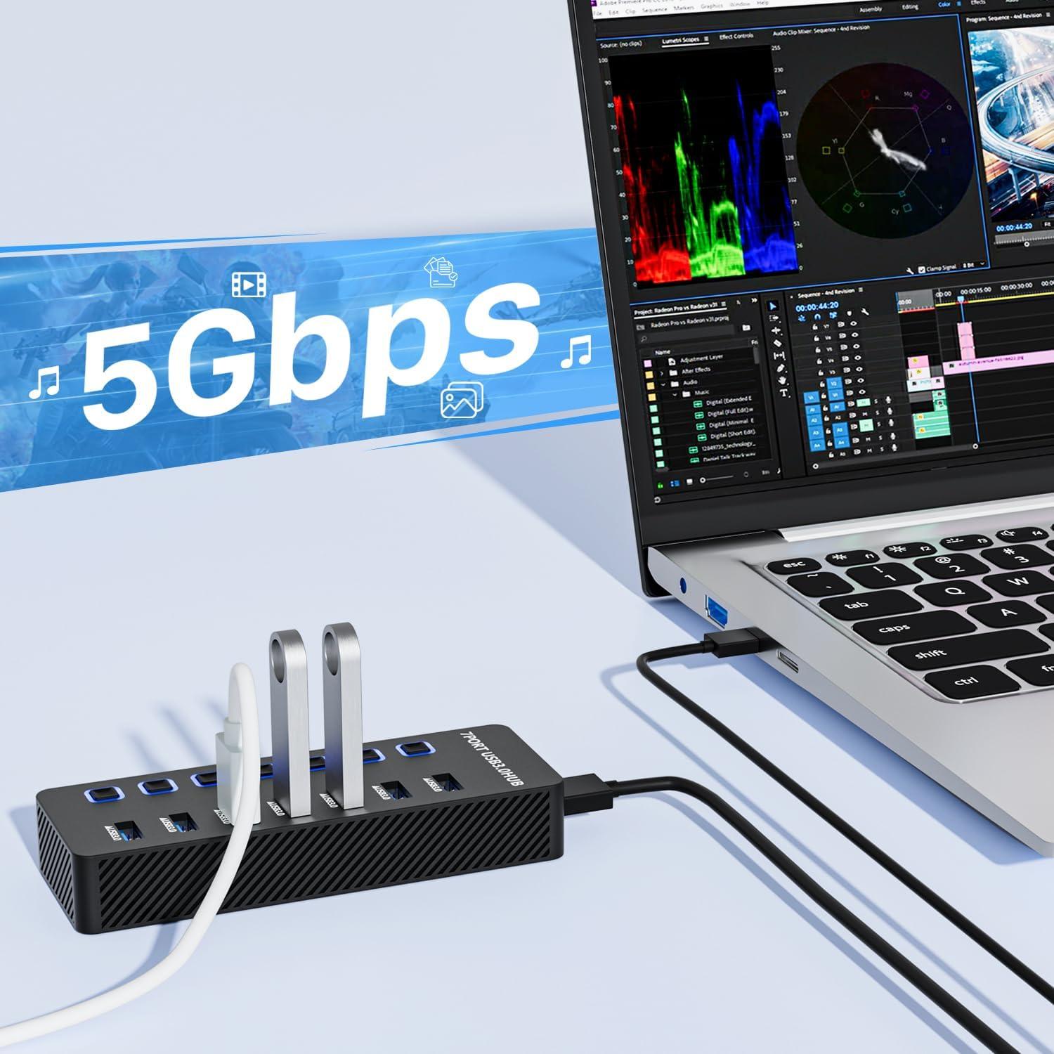 Hub USB 3.0 ONFINIO 7 Puertos con Interruptores y LED
