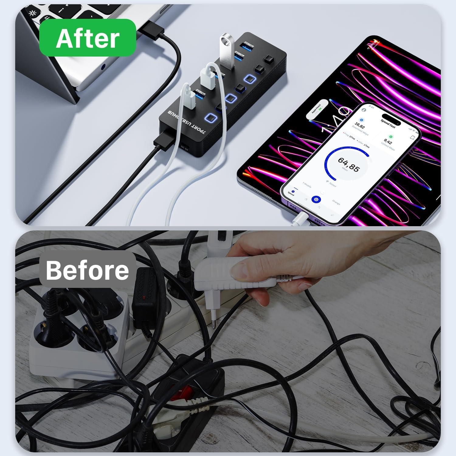 Hub USB 3.0 ONFINIO 7 Puertos con Interruptores y LED