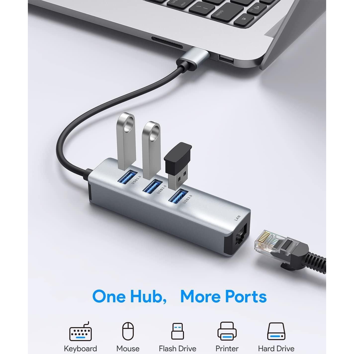 Adaptador USB 3.0 a Ethernet ABLEWE 4 en 1 Gigabit RJ45