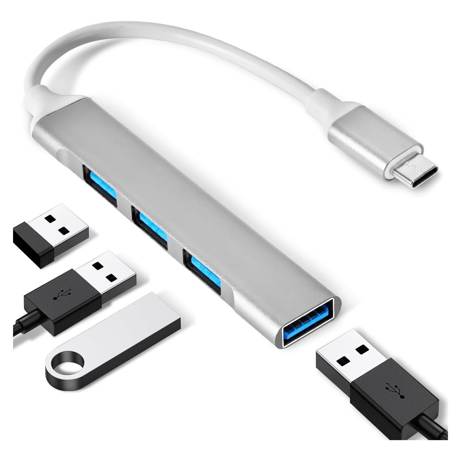 Hub USB C 4 Puertos QAJOPFN Adaptador Aluminio 22.2x0.8cm
