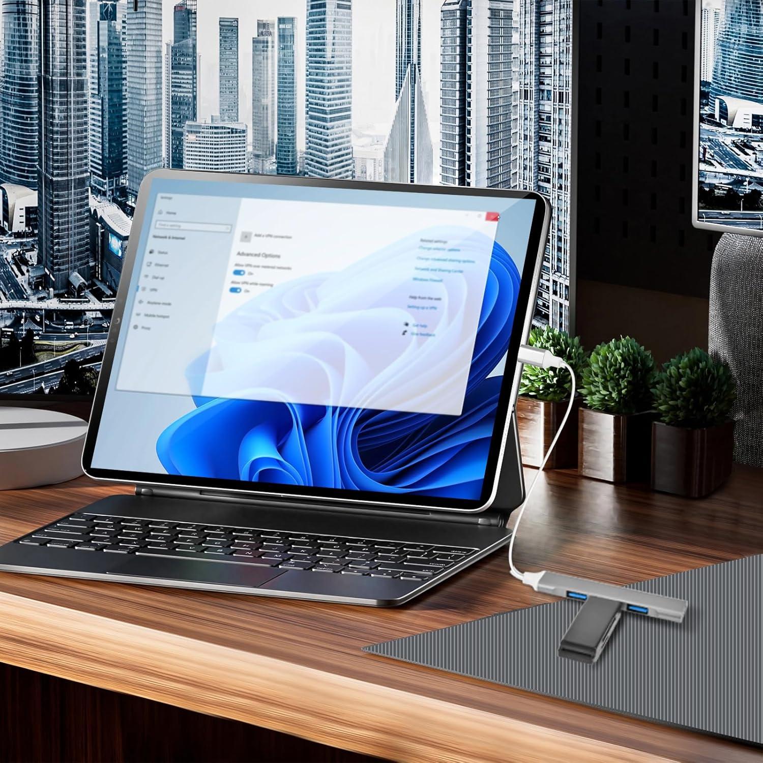 Hub USB C 4 Puertos QAJOPFN Adaptador Aluminio 22.2x0.8cm