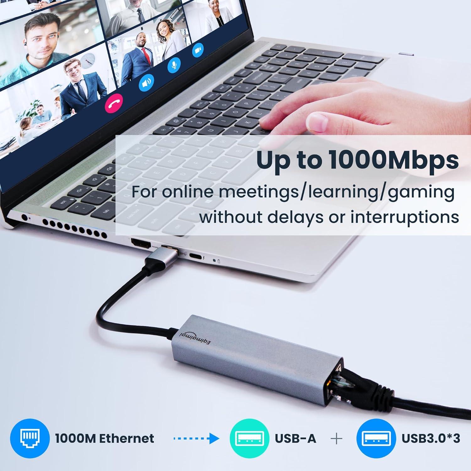 Hub USB 3.0 con Adaptador Ethernet EQIMAIMAI 1Gbps