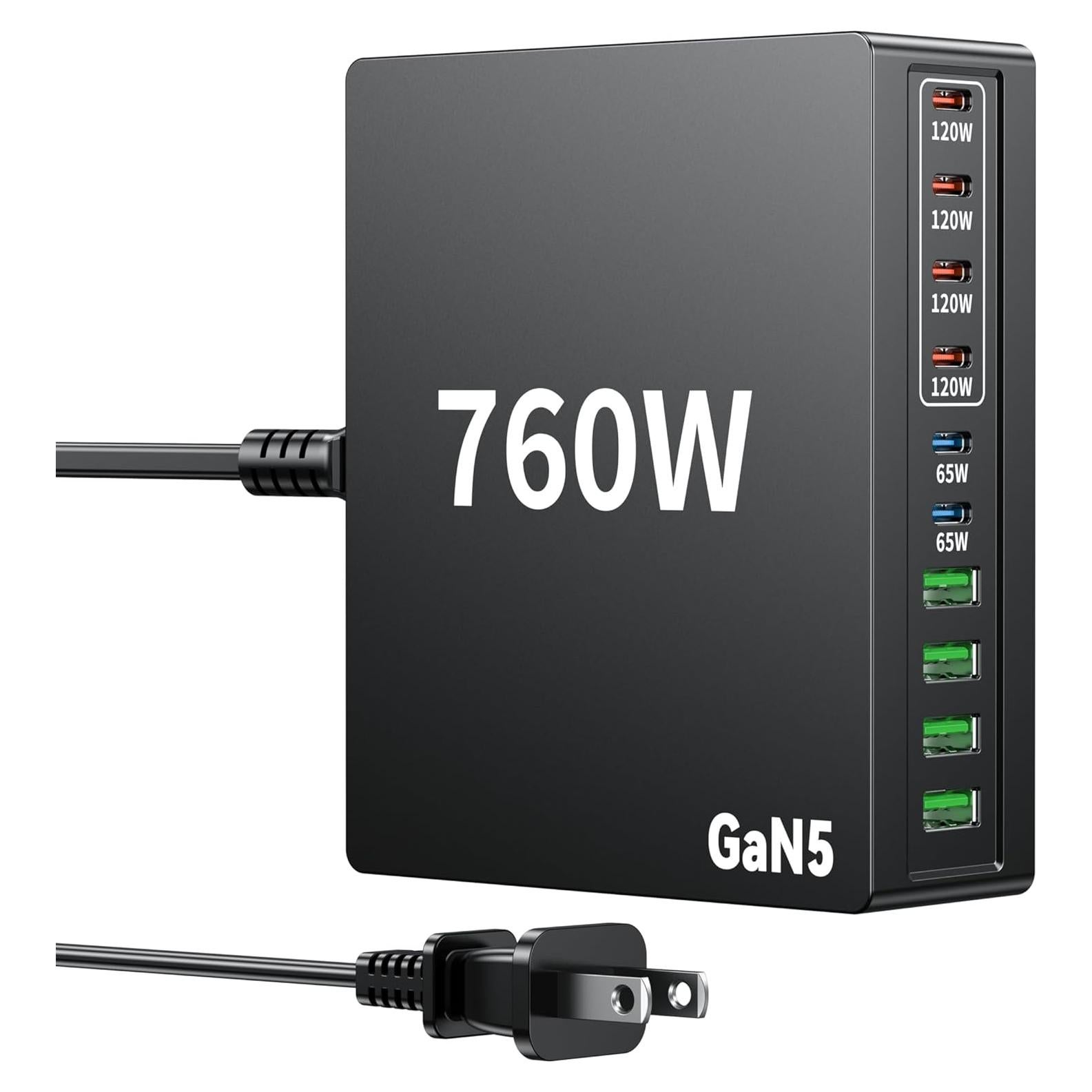 Cargador USB C 760W 10 Puertos Rápido Gan para Laptop