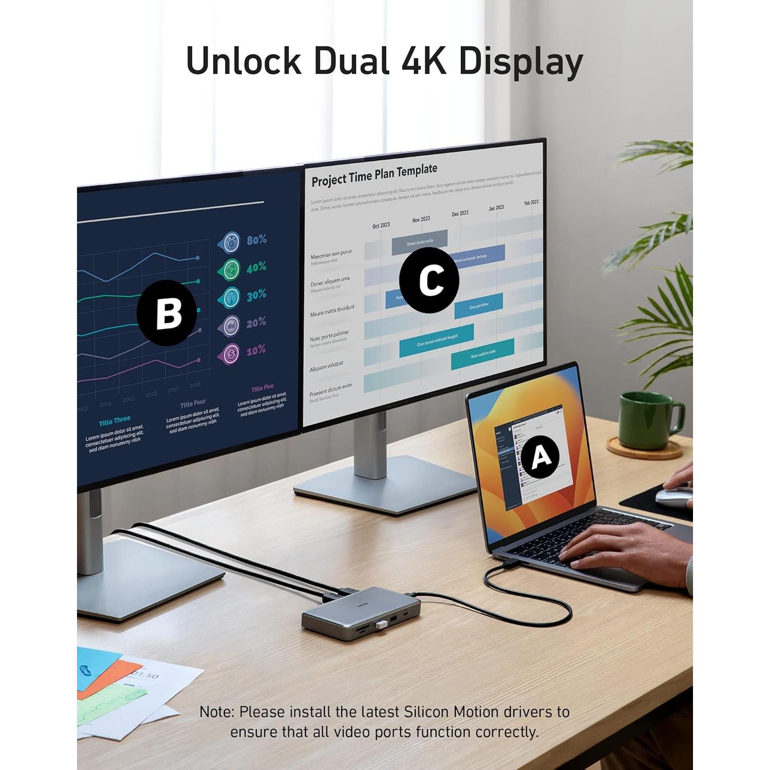 Hub USB-C Anker 563 (10-en-1, Doble HDMI 4K) para MacBook