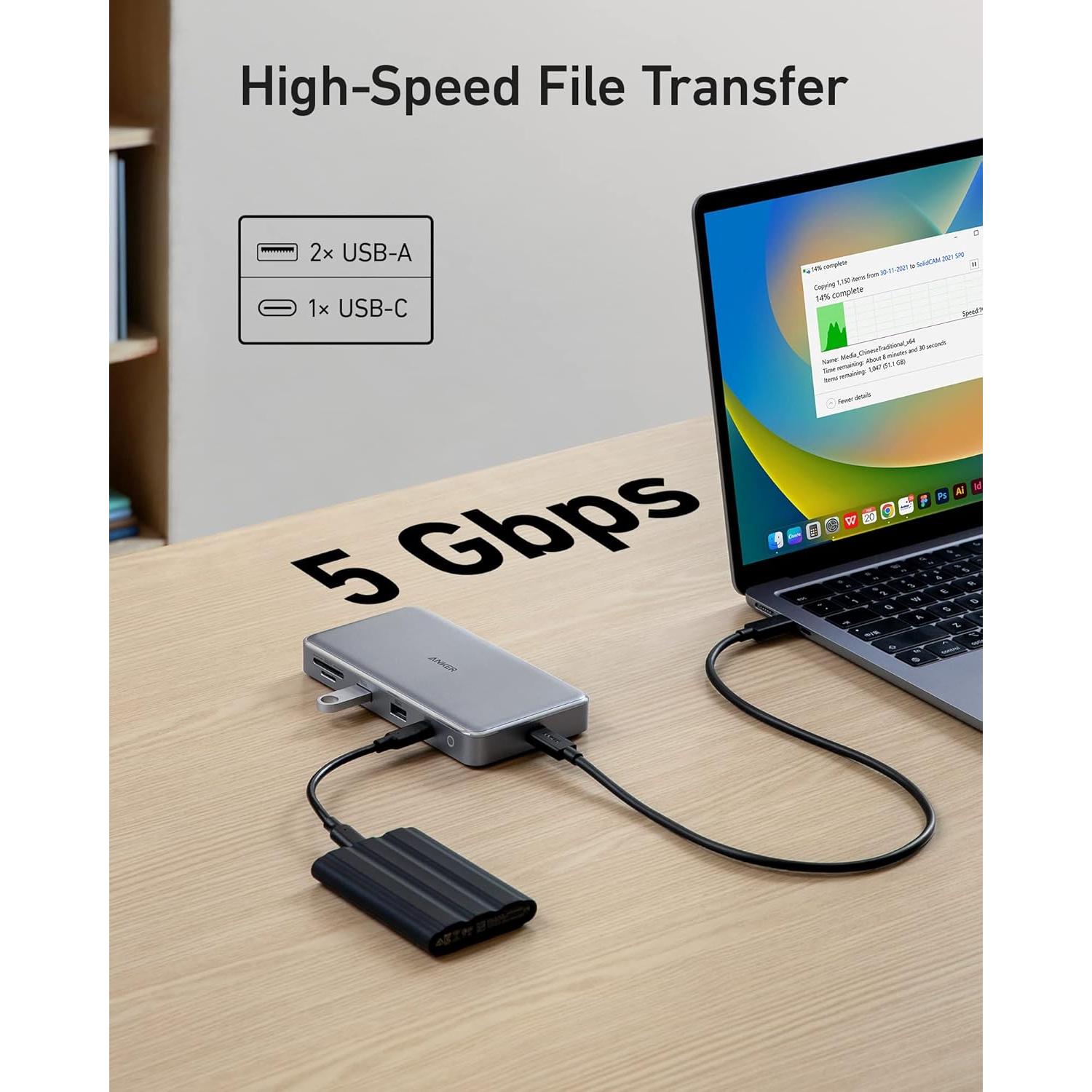 Hub USB-C Anker 563 (10-en-1, Doble HDMI 4K) para MacBook