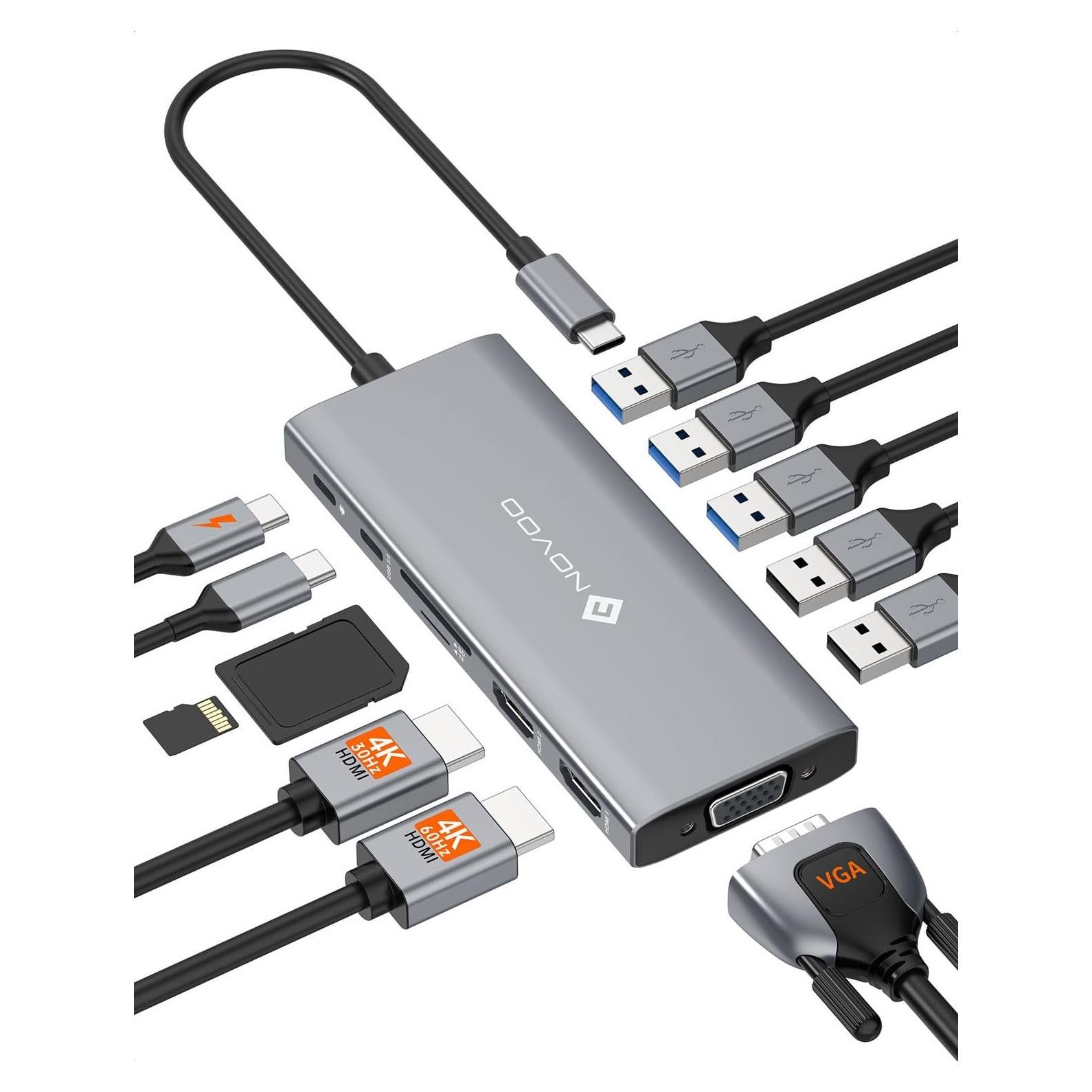 Estación de Acoplamiento NOVOO 12 en 1 USB-C Doble Monitor