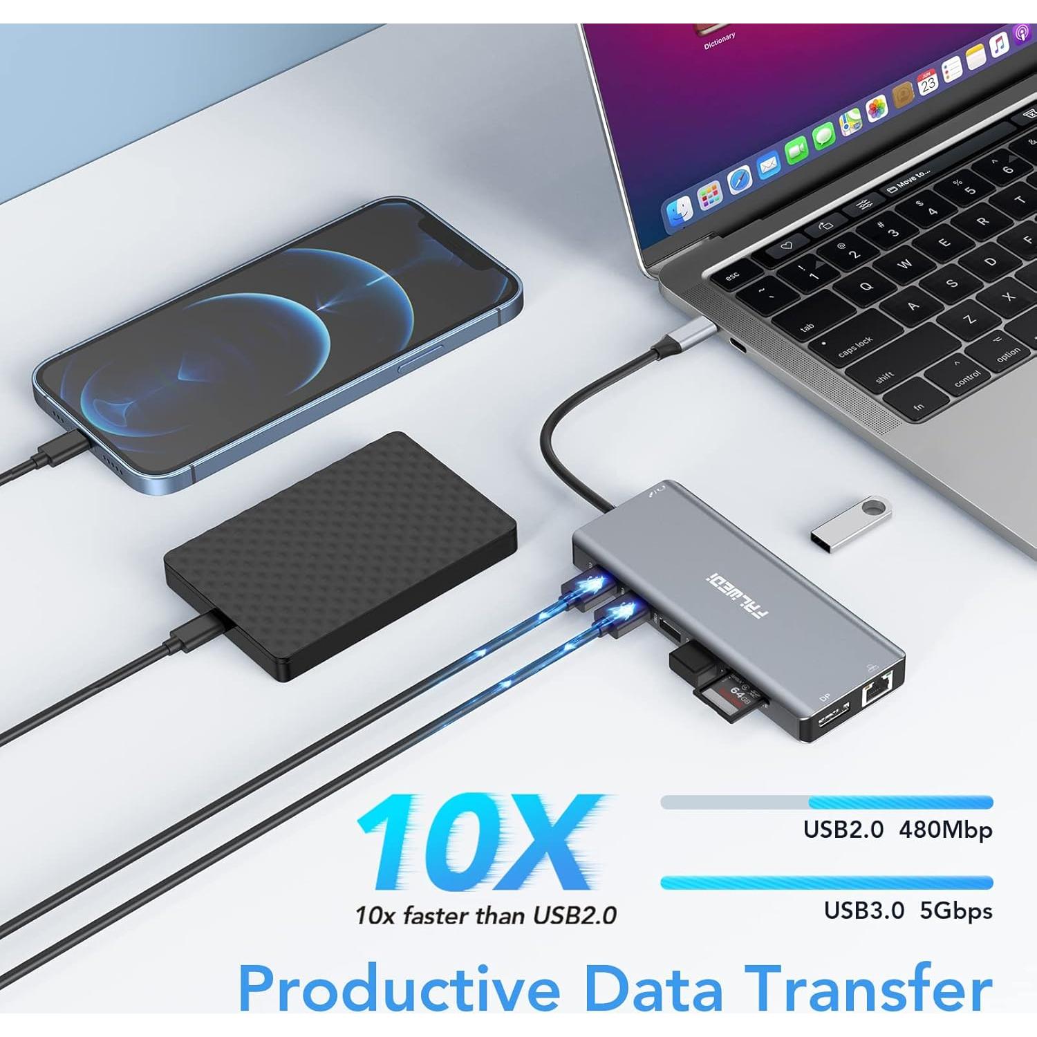 Estación de Acoplamiento FALWEDI 14 en 1 USB C con 2 HDMI