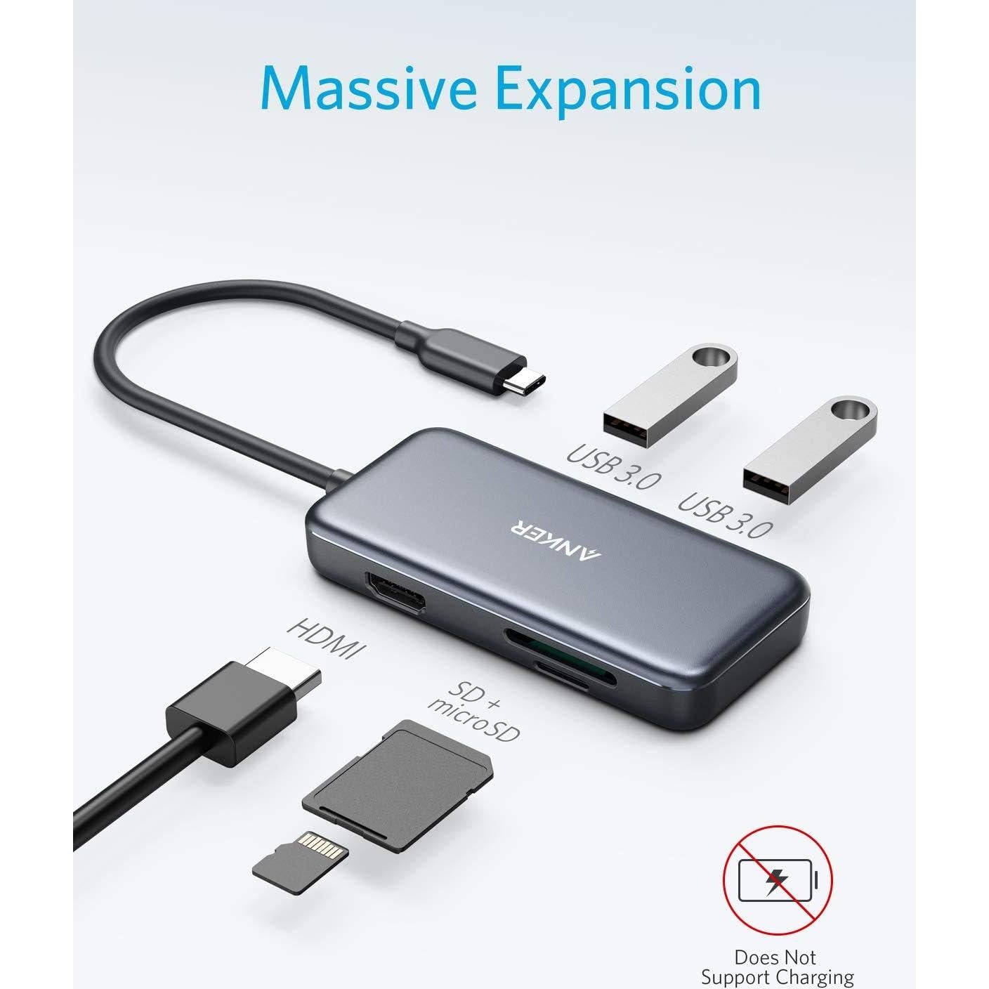 Hub USB-C Anker 5-en-1 con HDMI 4K y 2 Puertos USB 3.0