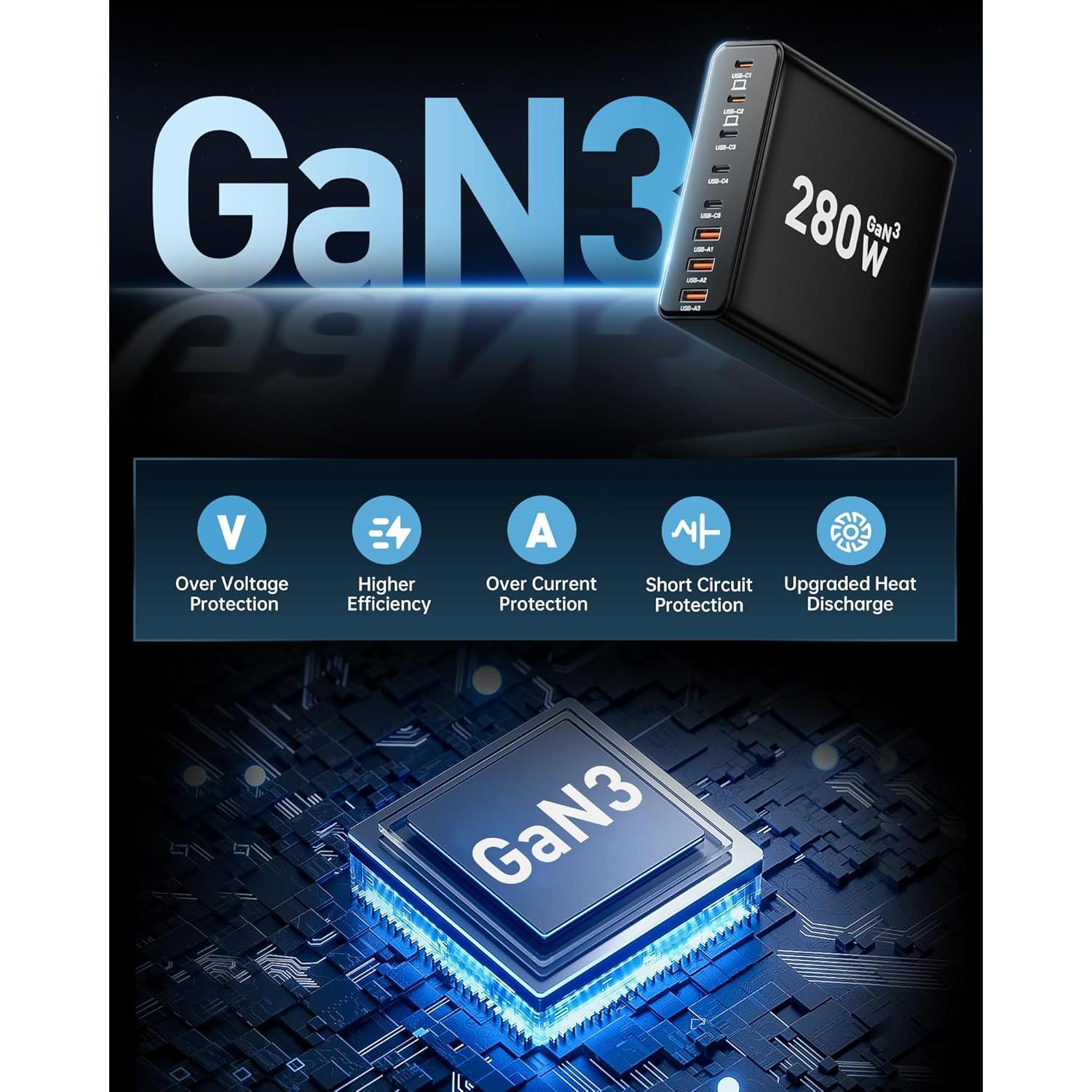 Cargador USB C 280W Ediliow Estación de Carga 8 Puertos