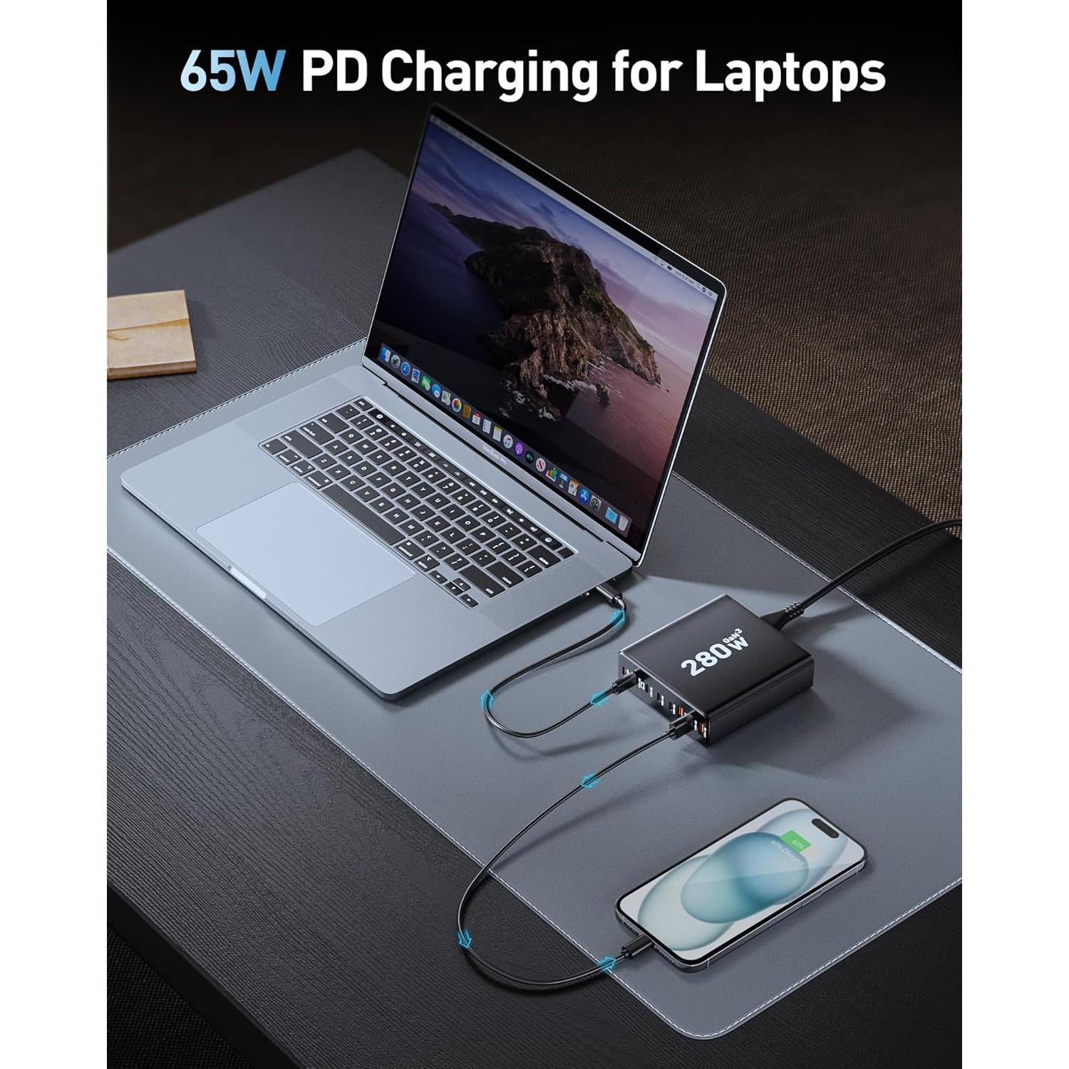 Cargador USB C 280W Ediliow Estación de Carga 8 Puertos