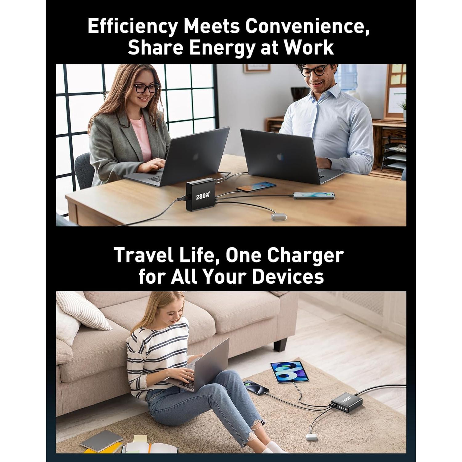 Cargador USB C 280W Ediliow Estación de Carga 8 Puertos