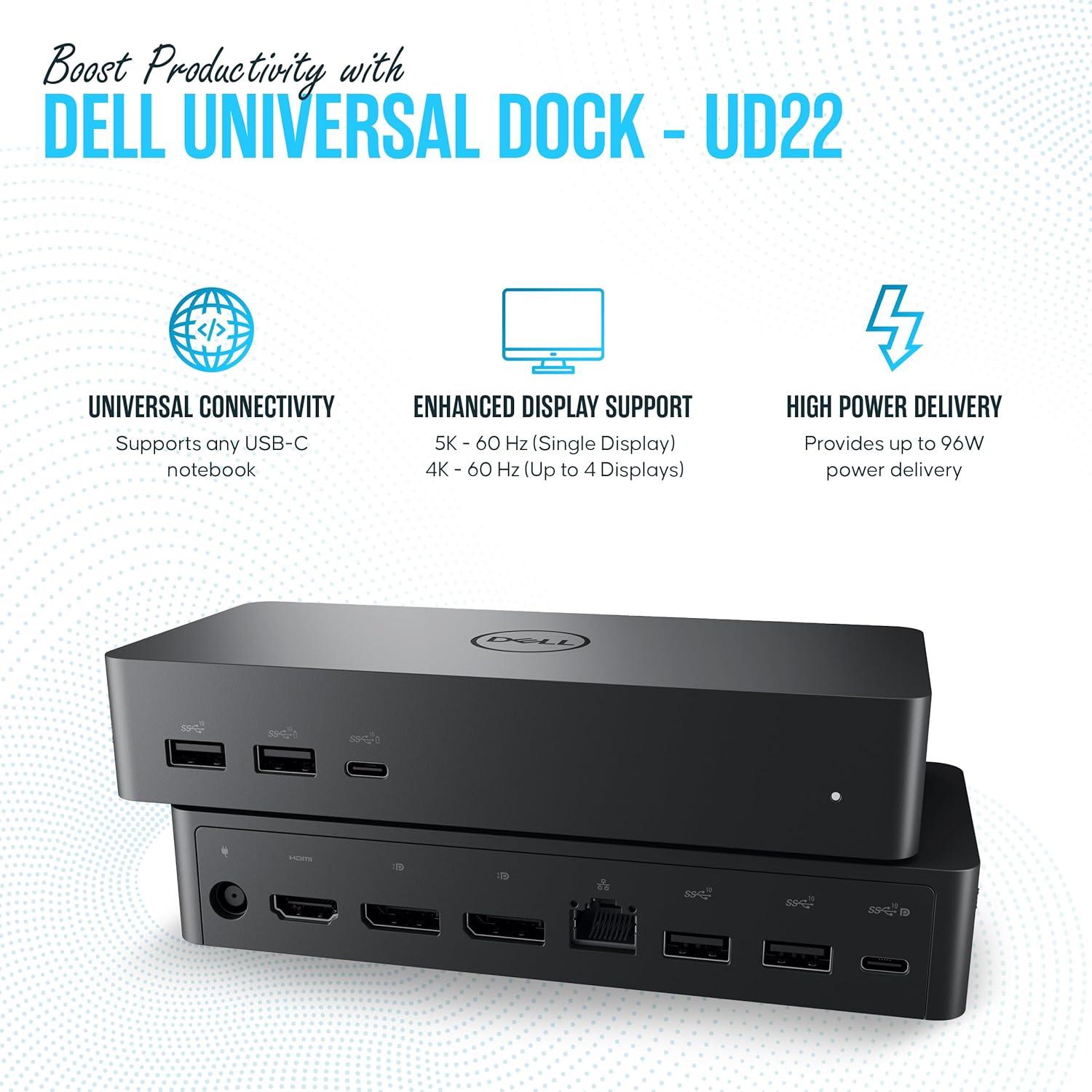 Estación de Acoplamiento Universal Dell UD22 USB-C 10 Puertos 4K