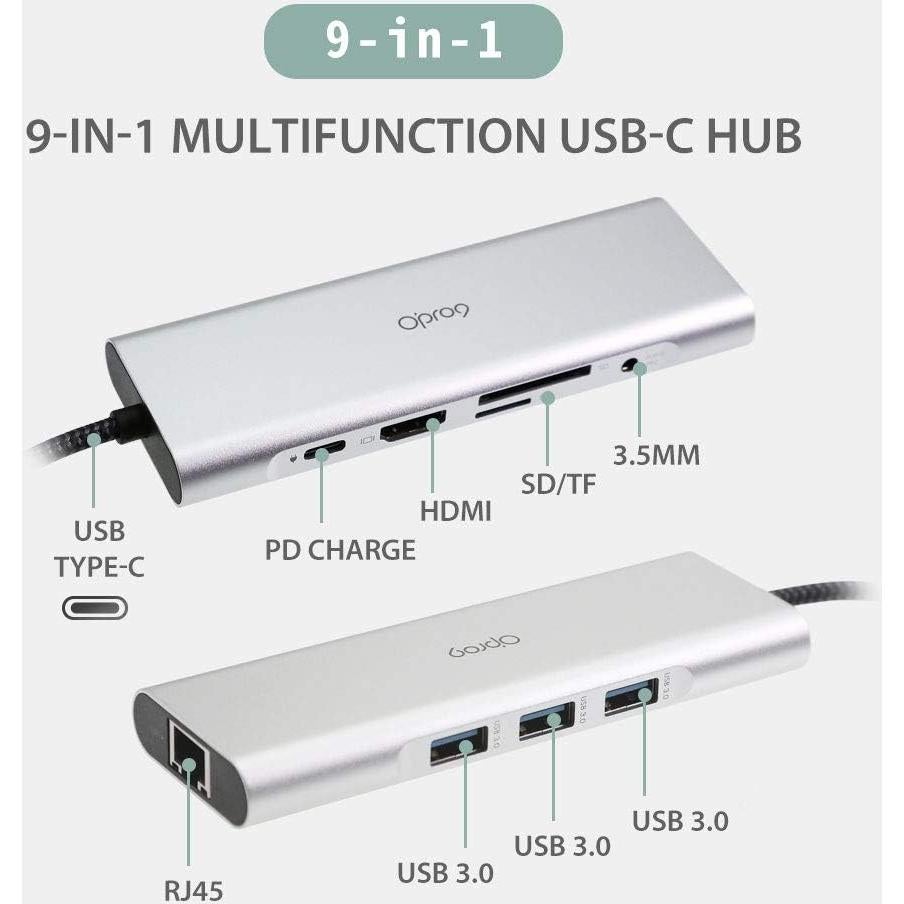 Hub USB-C 9 en 1 CviLux con HDMI 4K, 3 USB 3.0, Ethernet