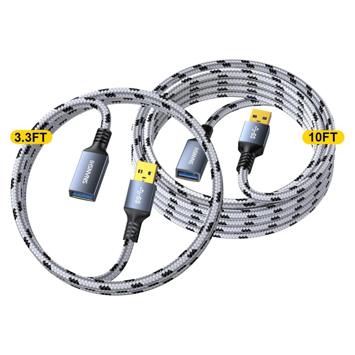 Cable Extensión USB 3.0 SNANSHI 2Pack 1m y 3m Macho a Hembra