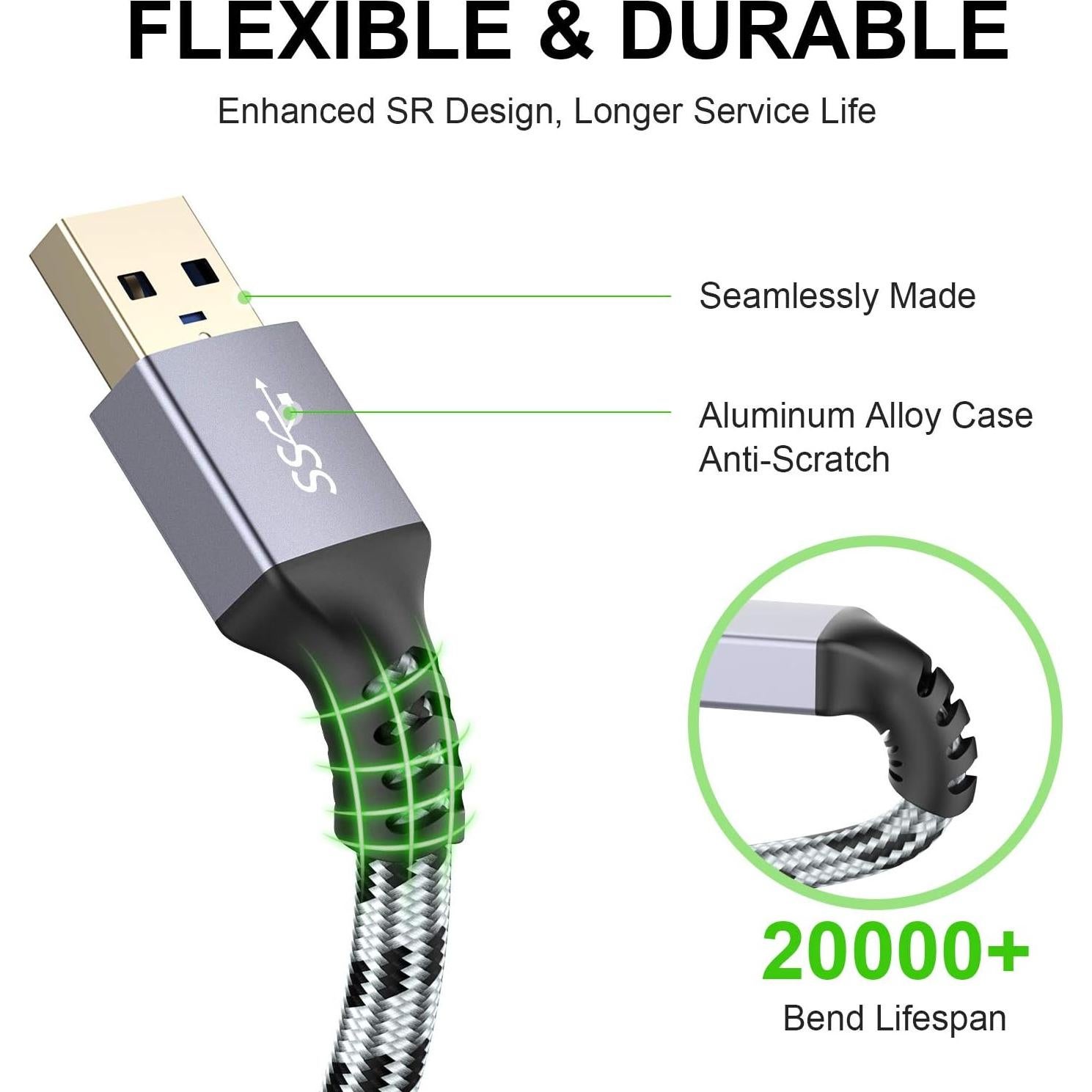 Cable Extensión USB 3.0 SNANSHI 2Pack 1m y 3m Macho a Hembra