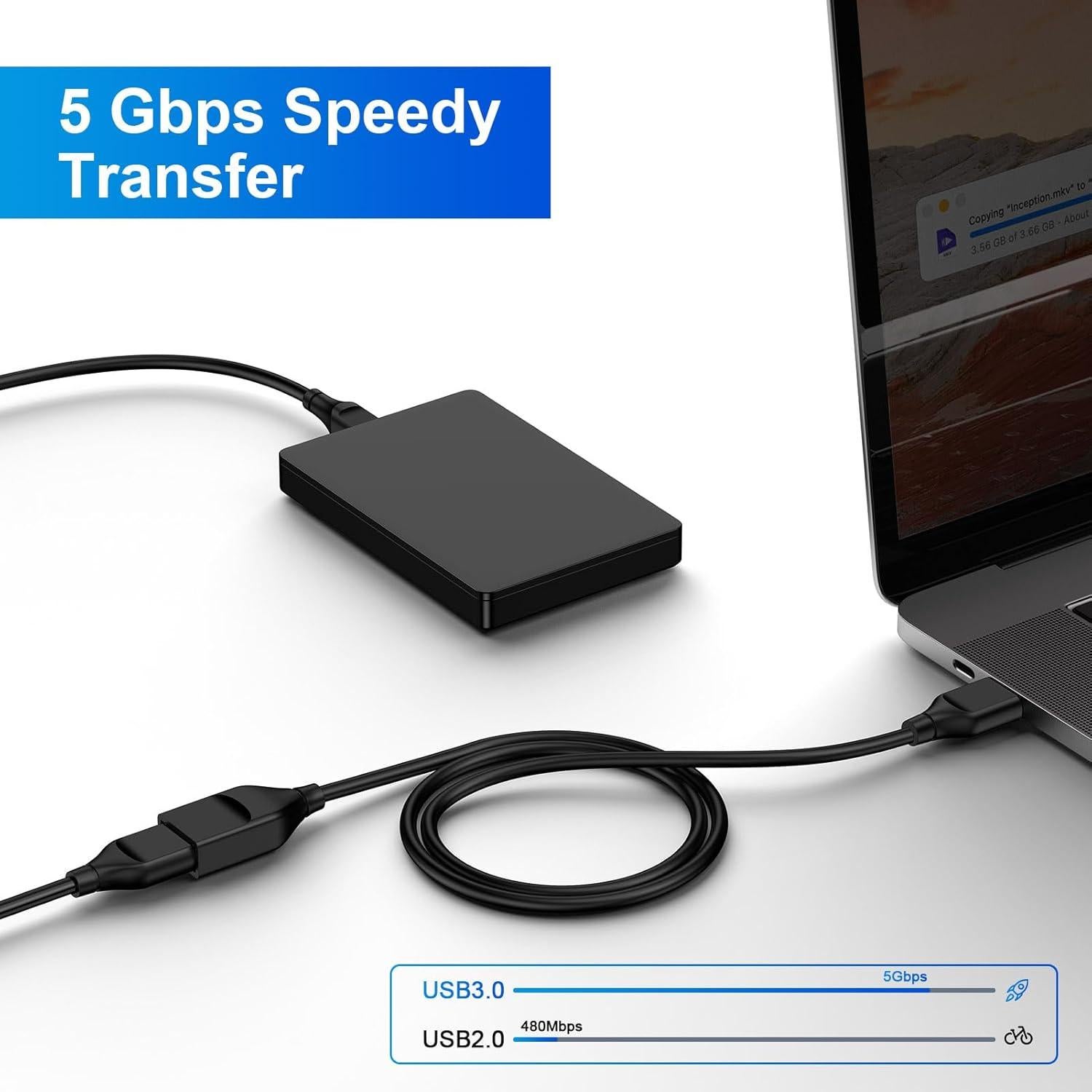 Cable de Extensión USB 3.0 1.83m Macho a Hembra - Negro