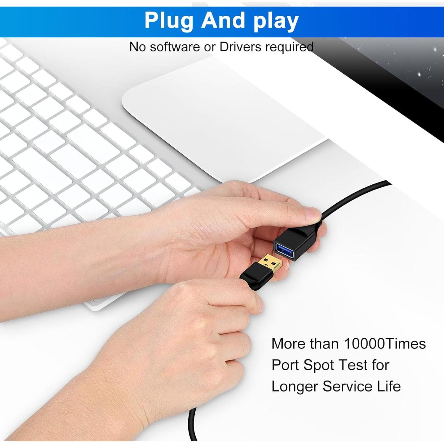 Cable de Extensión USB 3.0 1.83m Macho a Hembra - Negro