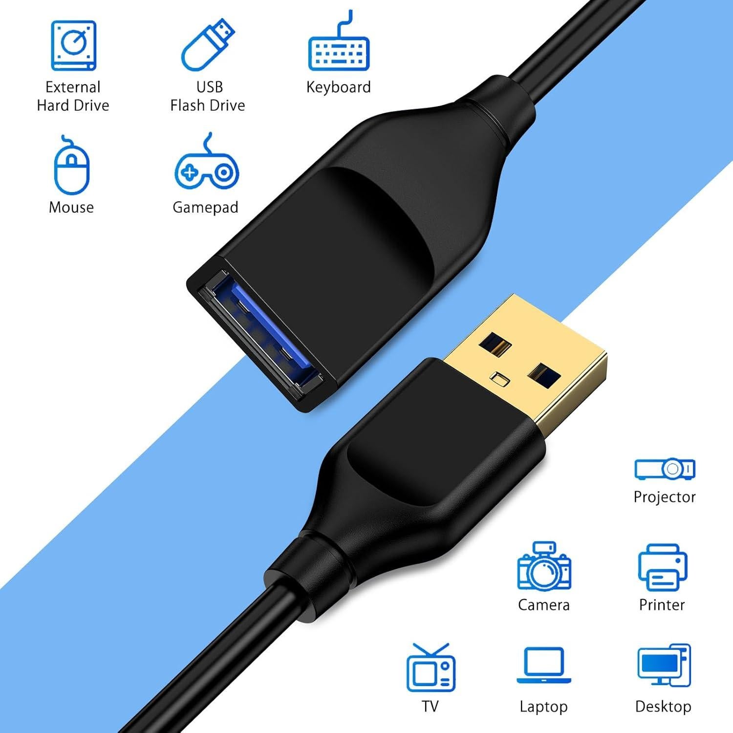Cable de Extensión USB 3.0 1.83m Macho a Hembra - Negro