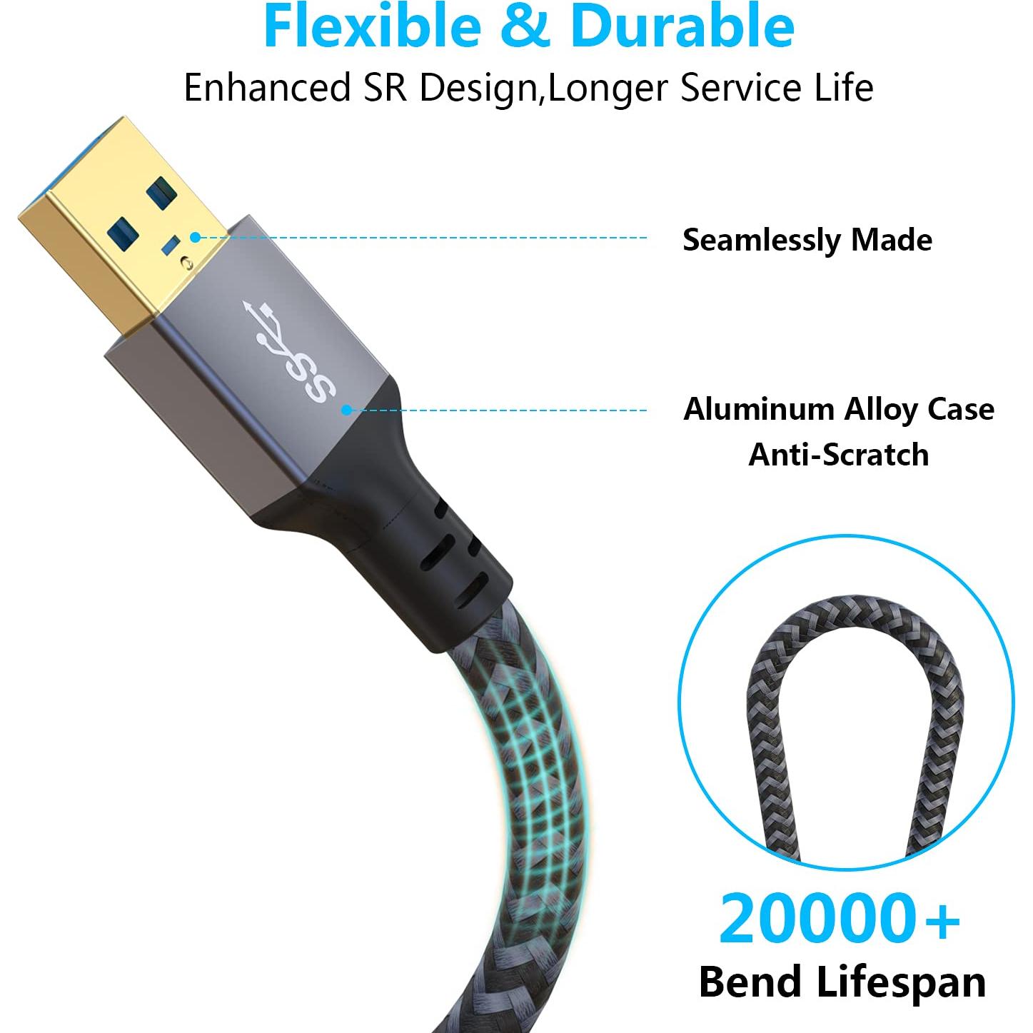 Cable de Extensión USB 3.0 Hisatey 6.1m Trenzado Nylon